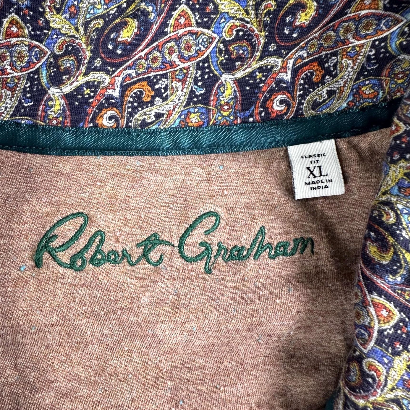 Robert Graham Robert Graham Sweater Mens XL Brown 1/4 Zip Mock Neck Paisley Trim Pullover Size US XL / EU 56 / 4 - 3 Thumbnail