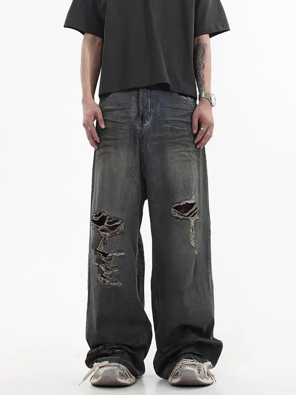 VIBE Distressed Baggy Wide Leg Denim Jeans Size US 32 / EU 48 - 6 Thumbnail