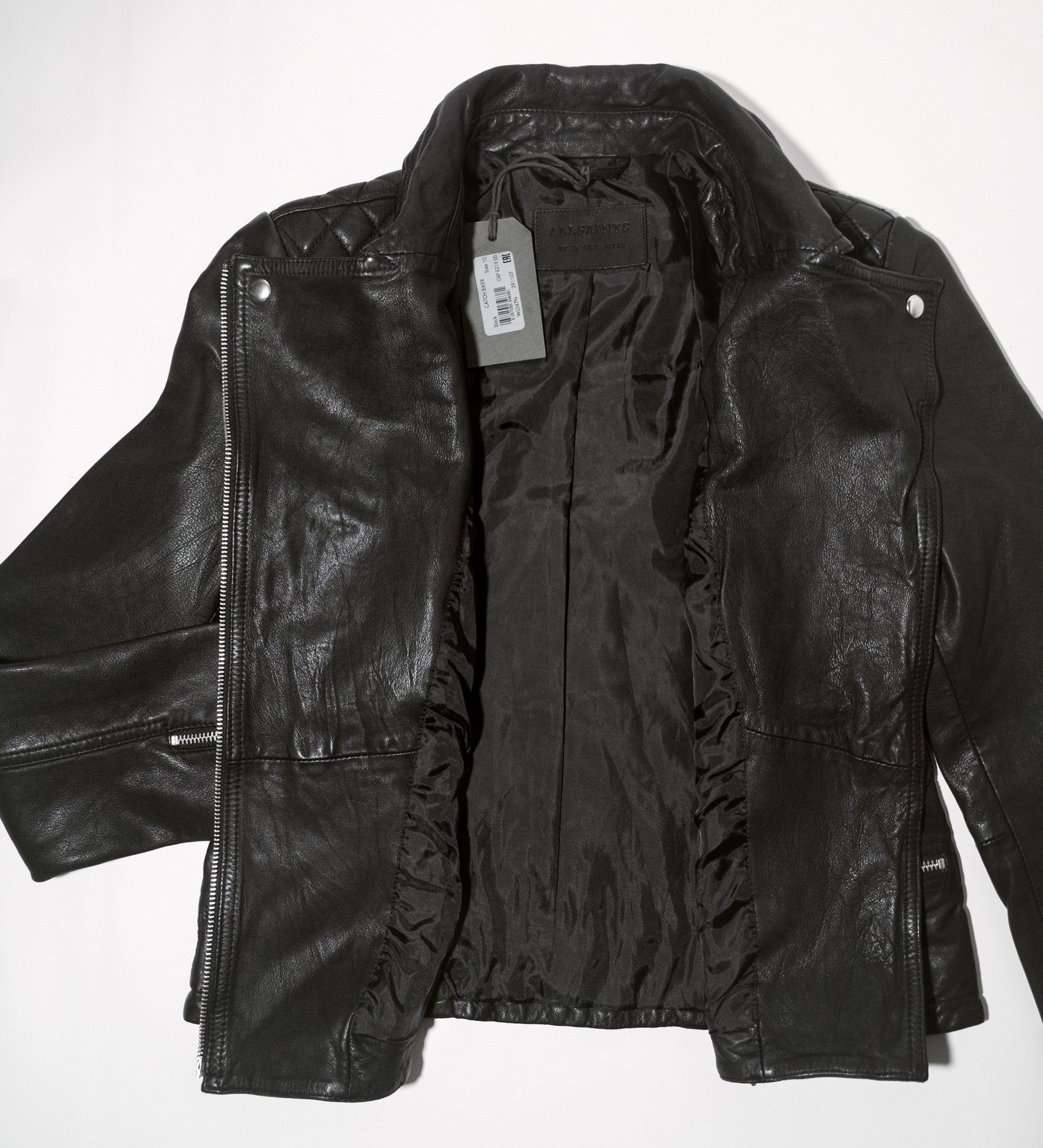 Allsaints MSRP 390€ Biker Leather Jacket M, black, used-look, short Size M / US 6-8 / IT 42-44 - 12 Thumbnail