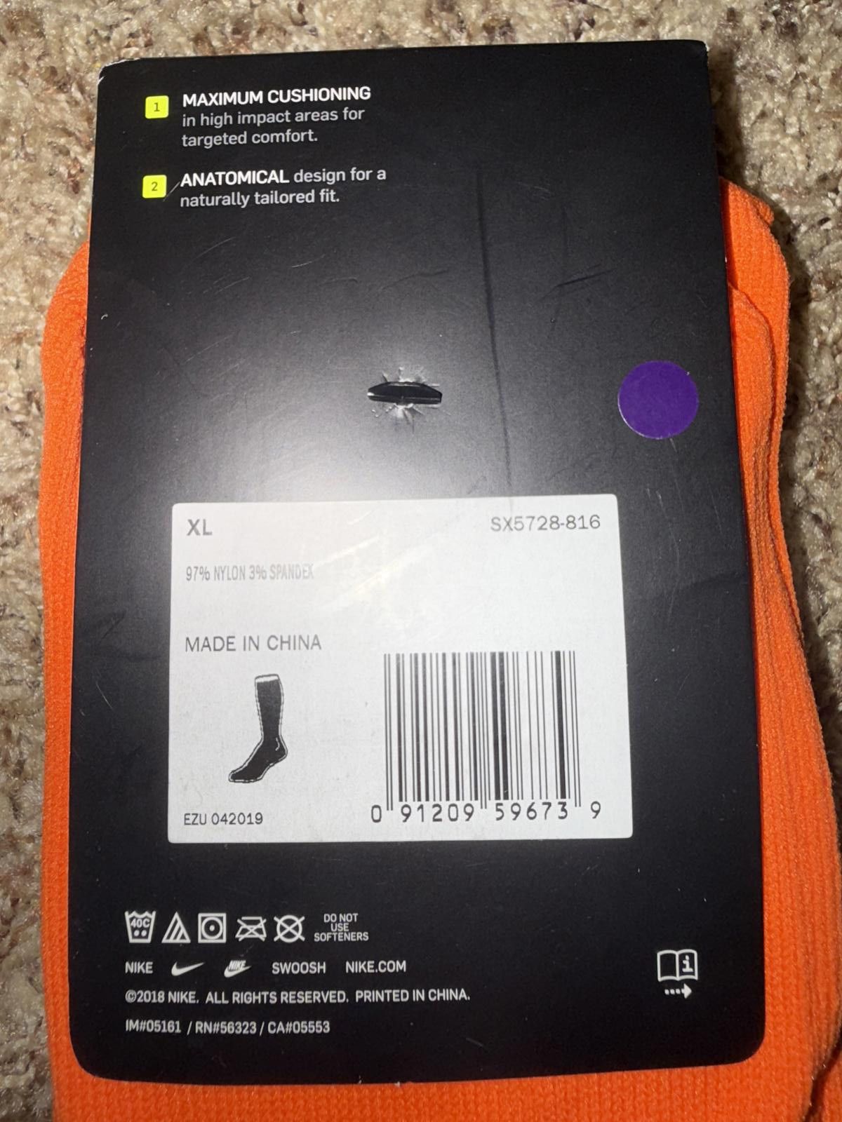 Nike Nike Men’s Classic Cushion II Football Orange Socks Size ONE SIZE - 4 Thumbnail