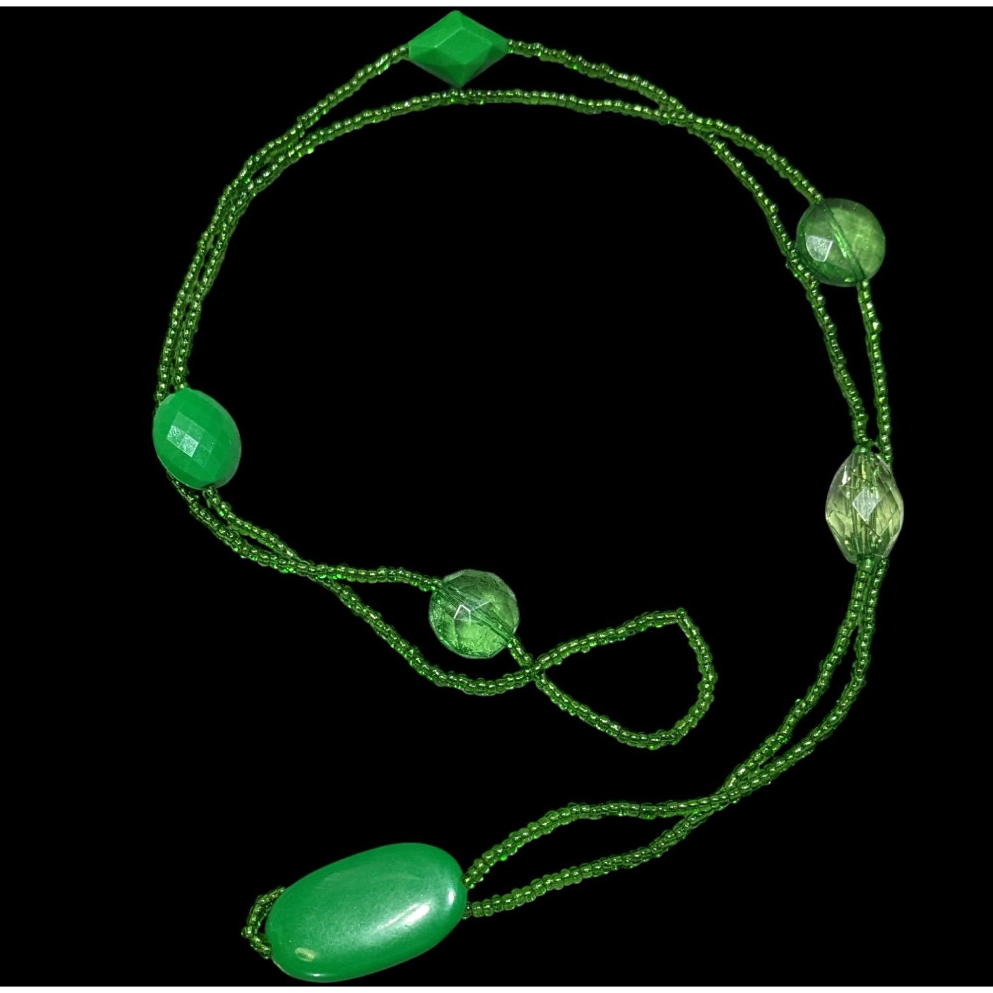 Handmade Long Green Beaded Necklace With Faceted & Smooth Beads Light Size ONE SIZE - 1 Thumbnail