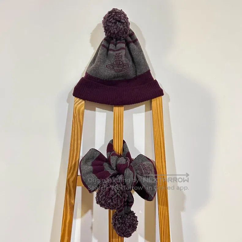 Vivienne Westwood Vivienne Westwood Saturn knitted beanie, striped pom-pom s Size ONE SIZE - 2 Thumbnail