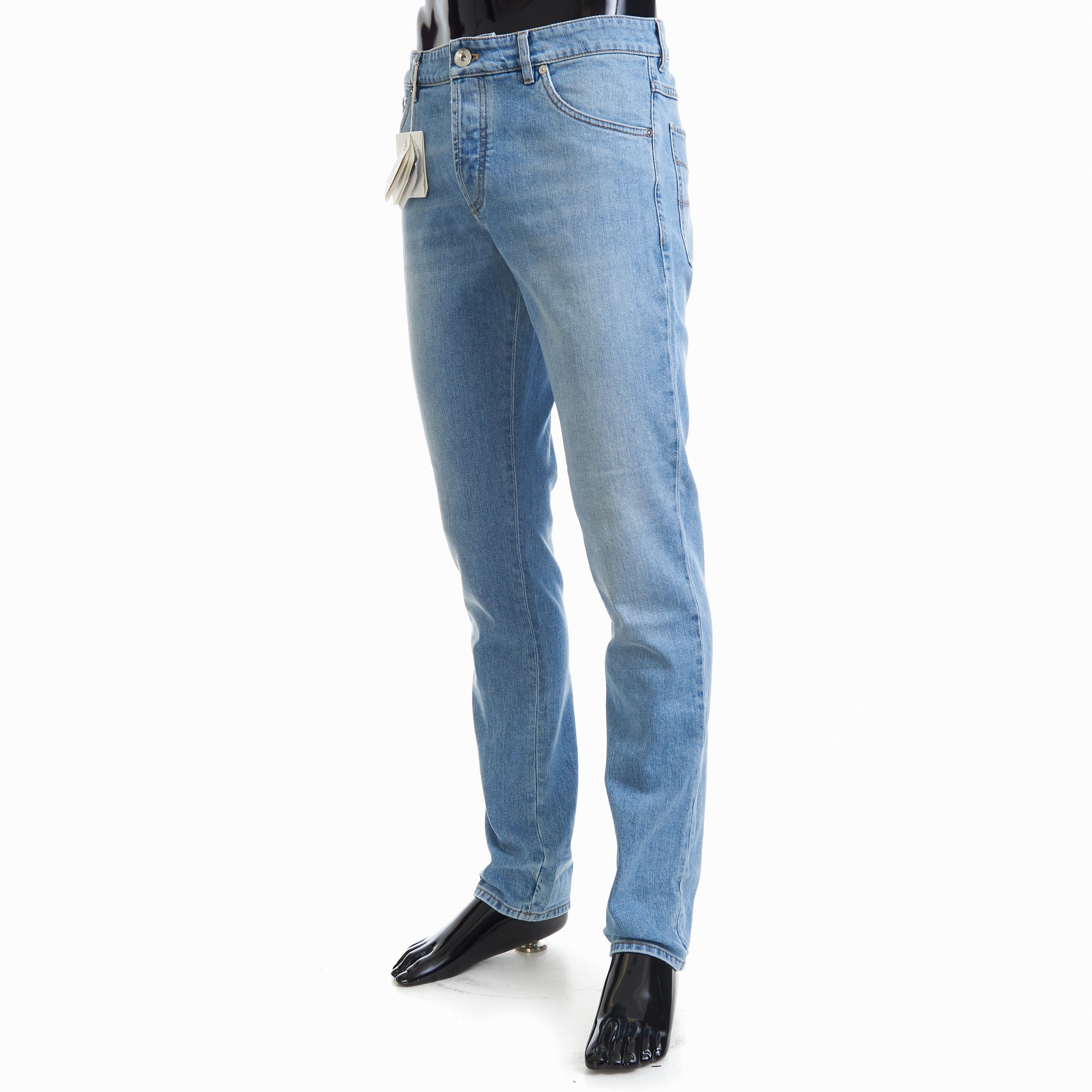 Brunello Cucinelli Slim Fit Five Pocket Jeans In Light Blue Denim Size US 44 / EU 60 - 2 Thumbnail