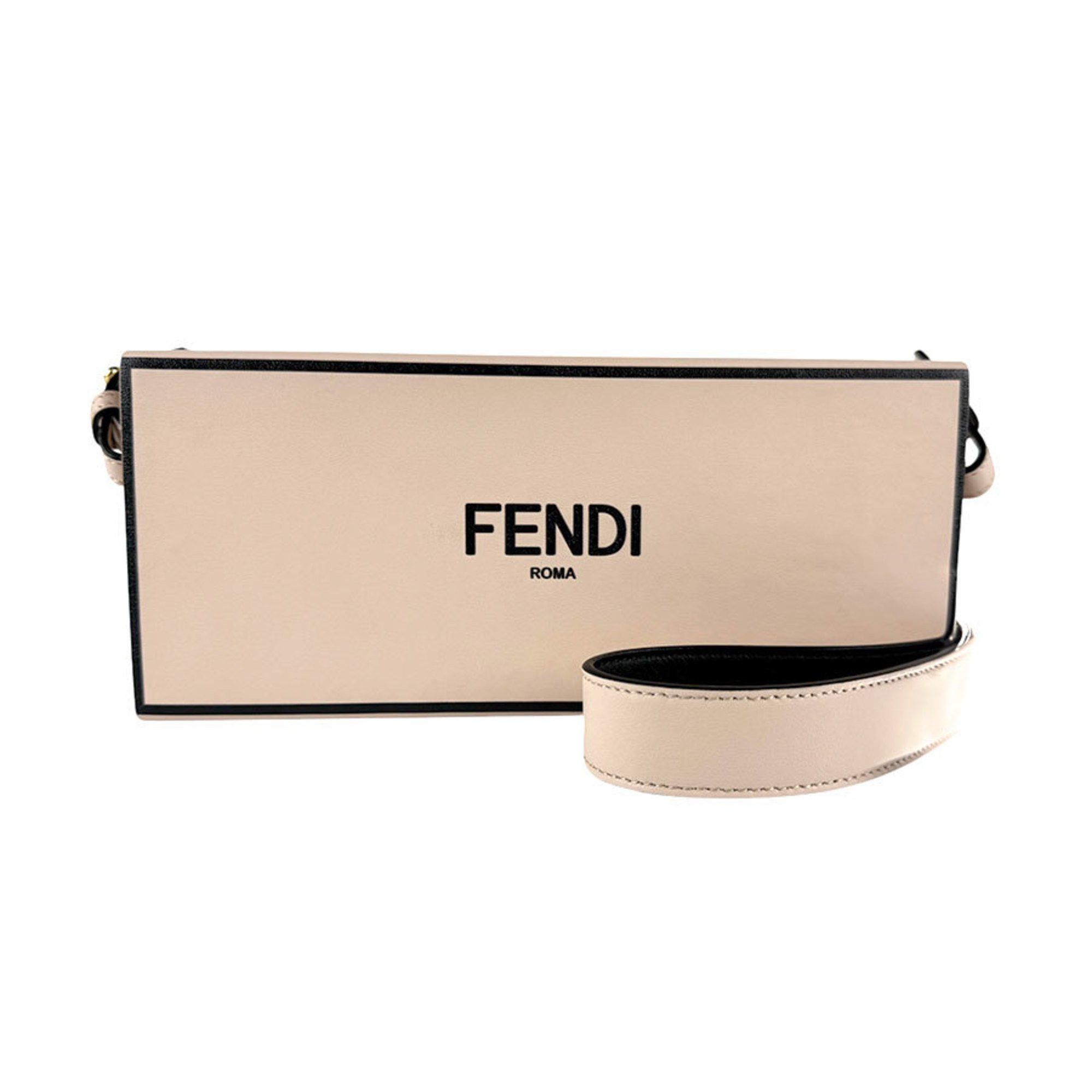 Fendi Shoulder Bag Box Horizontal Leather Pink Beige X Black Women's 8Bt340-Adp6 Z4673