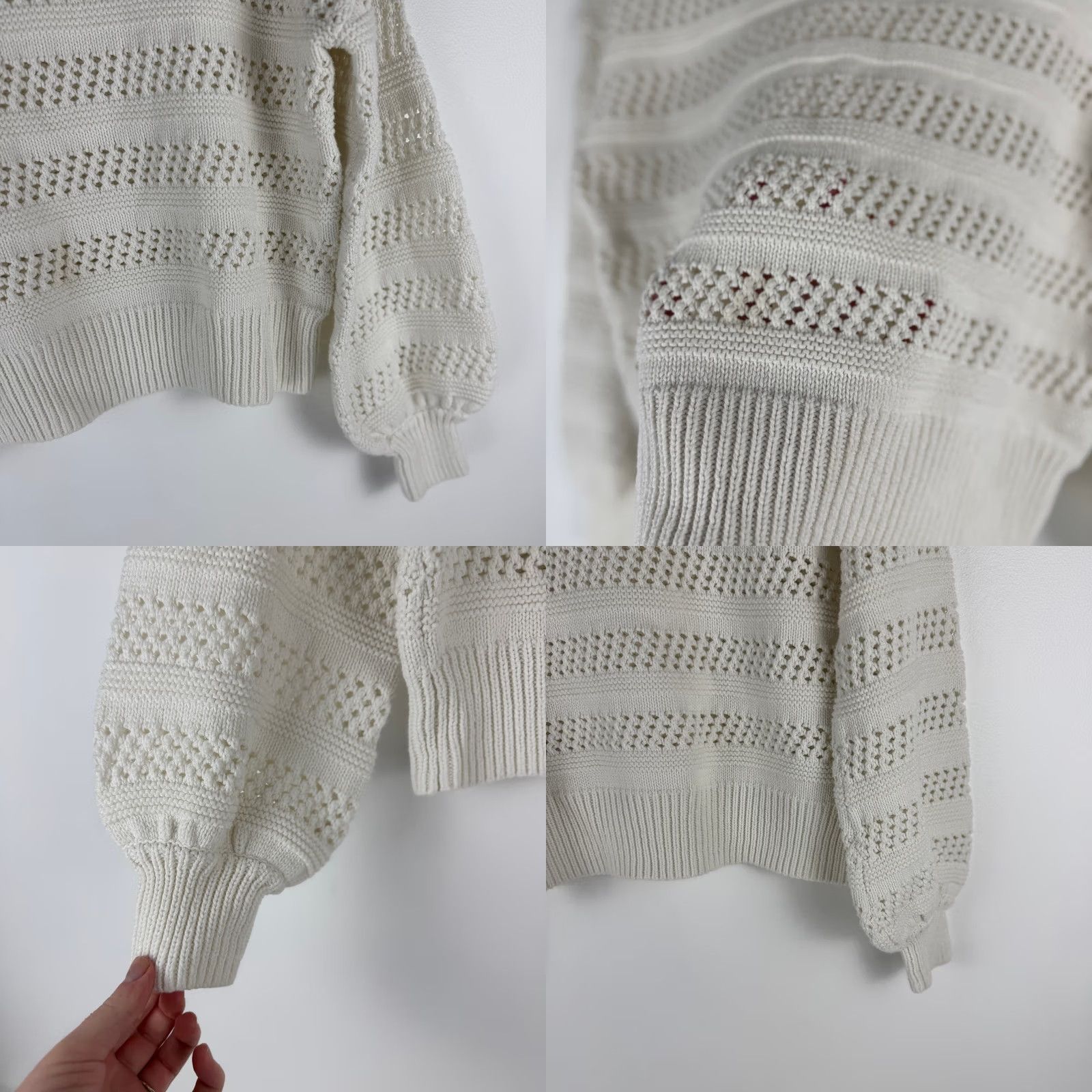 Vintage Allison Joy Sweater Womens S Ivory White Open Knit Pointelle Balloon Sleeve Crochet Size S / US 4 / IT 40 - 8 Thumbnail