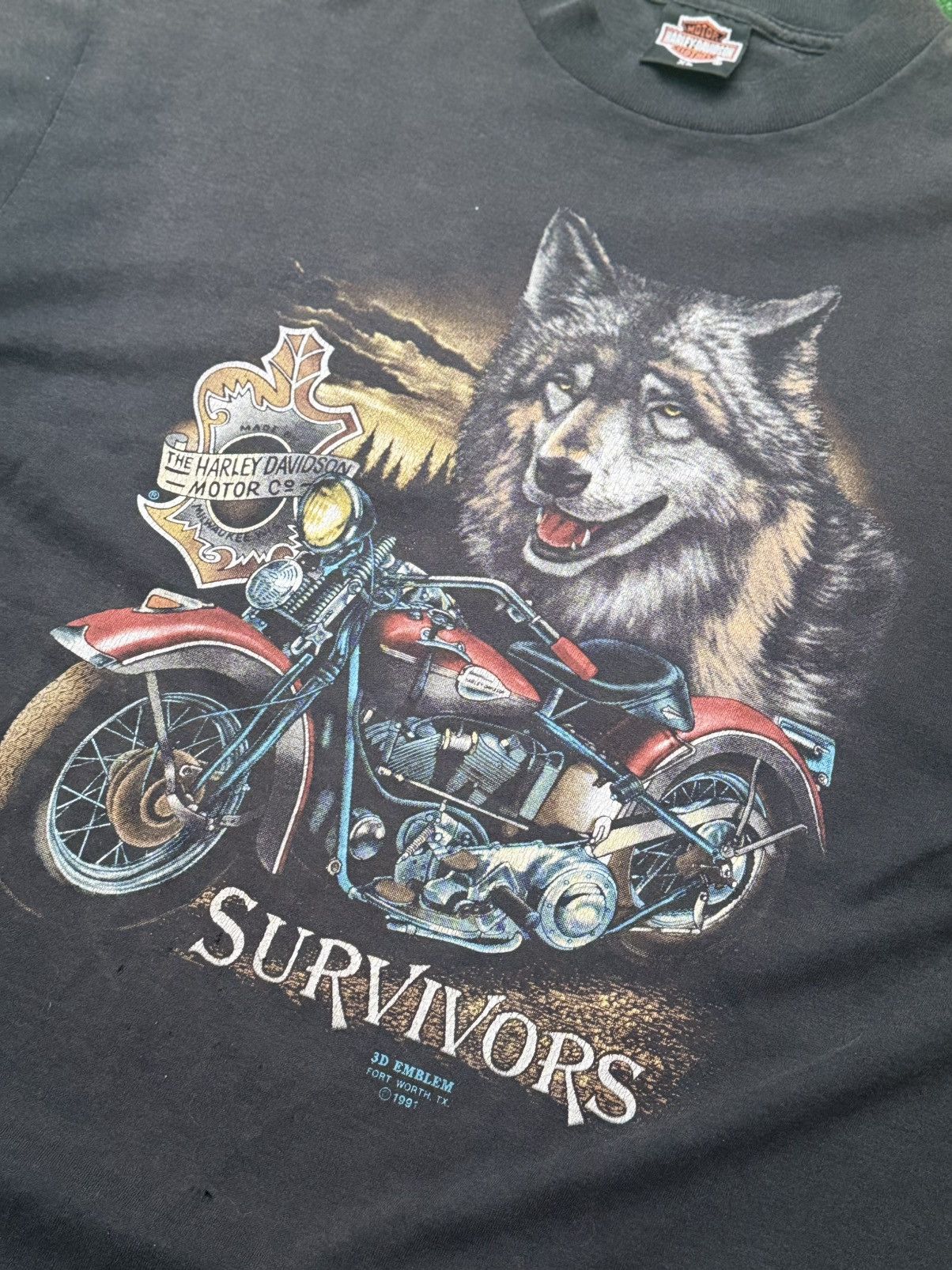 Harley Davidson × Vintage 1991 3D Emblem Harley Davidson Survivors Wolf Tee Size US XL / EU 56 / 4 - 2 Thumbnail