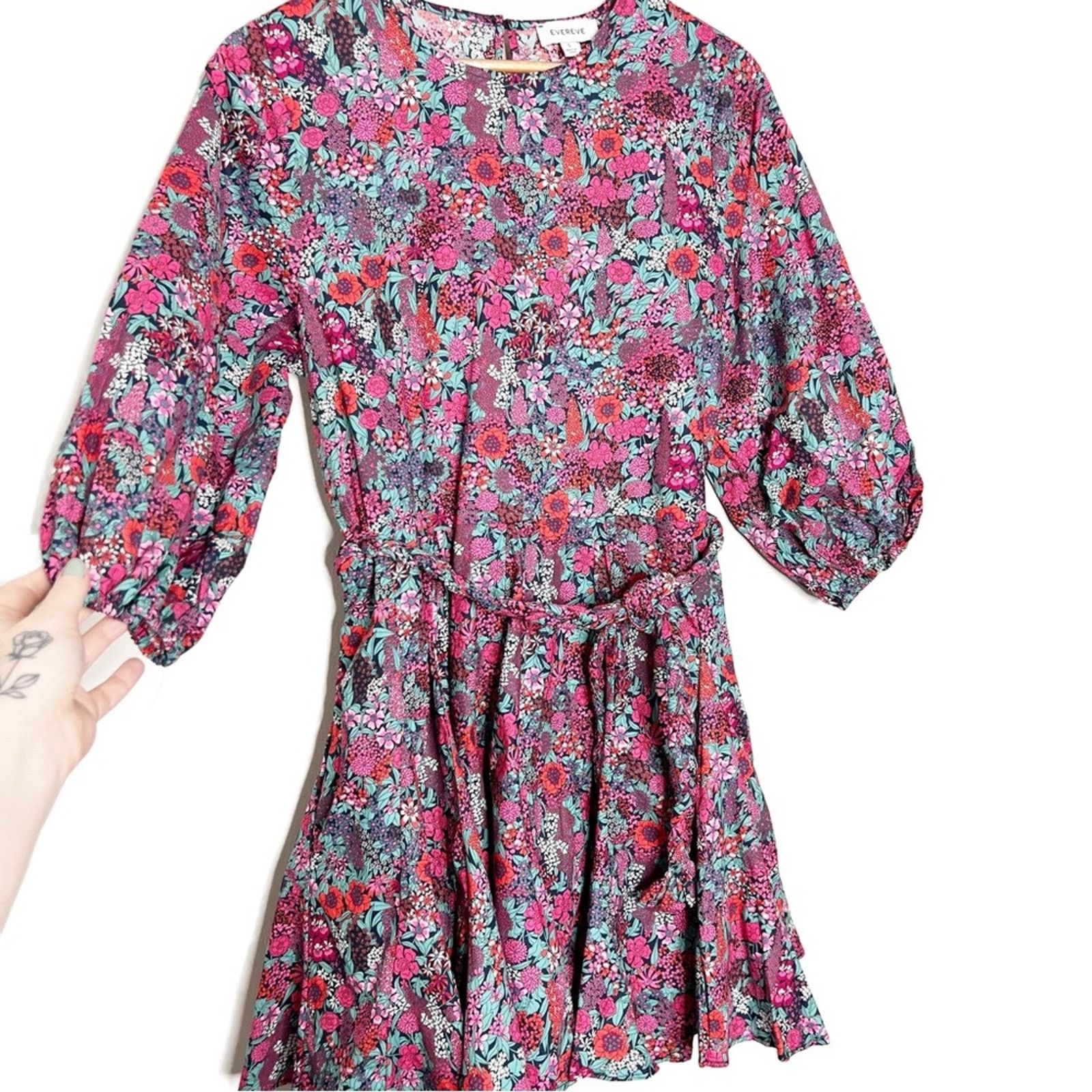 Other Evereve Women’s Floral Belted Mini Full Skirt Chic Dress Size S / US 4 / IT 40 - 3 Thumbnail