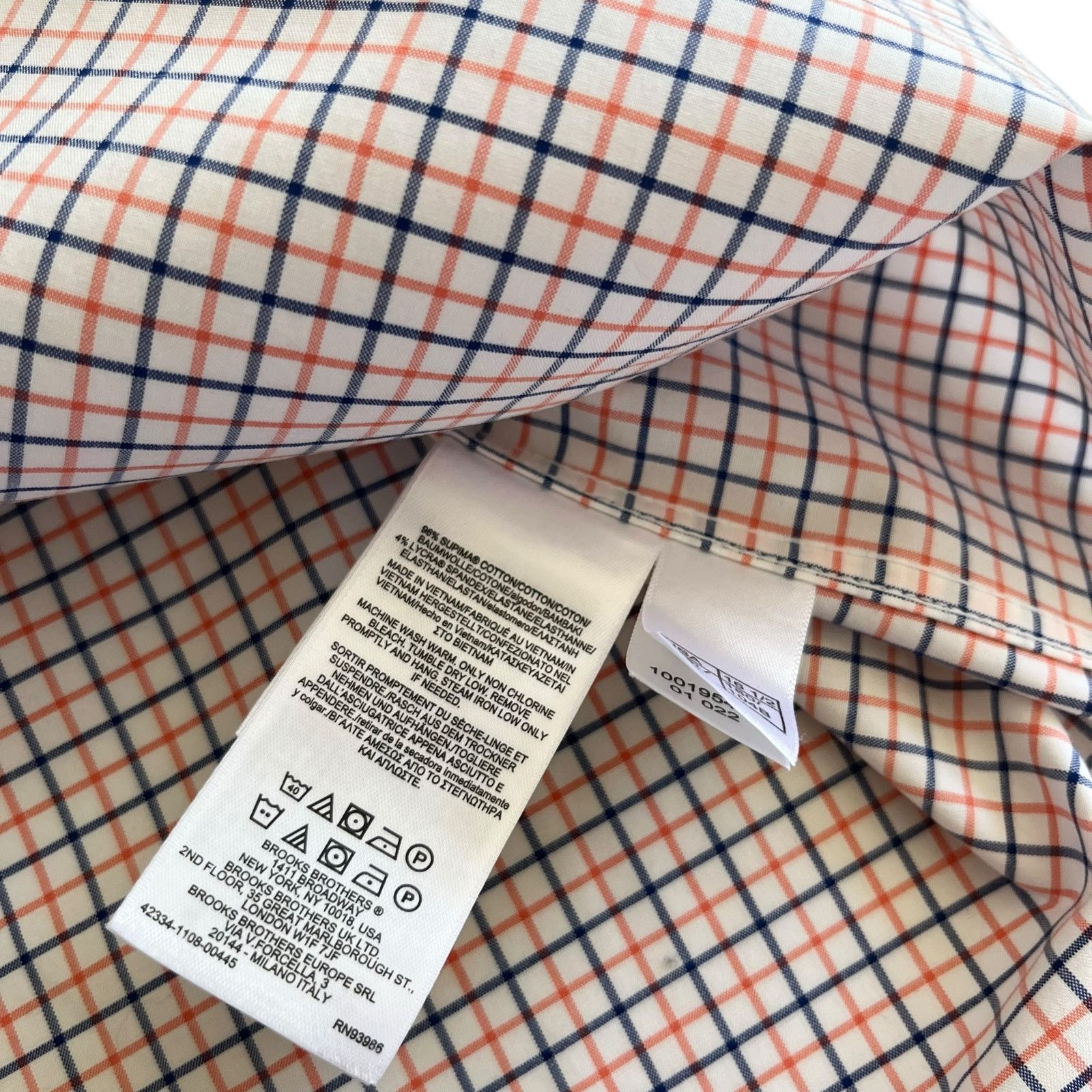 Brooks Brothers Brooks Brothers White Navy Orange Plaid Check Dress Shirt Size US L / EU 52-54 / 3 - 6 Thumbnail