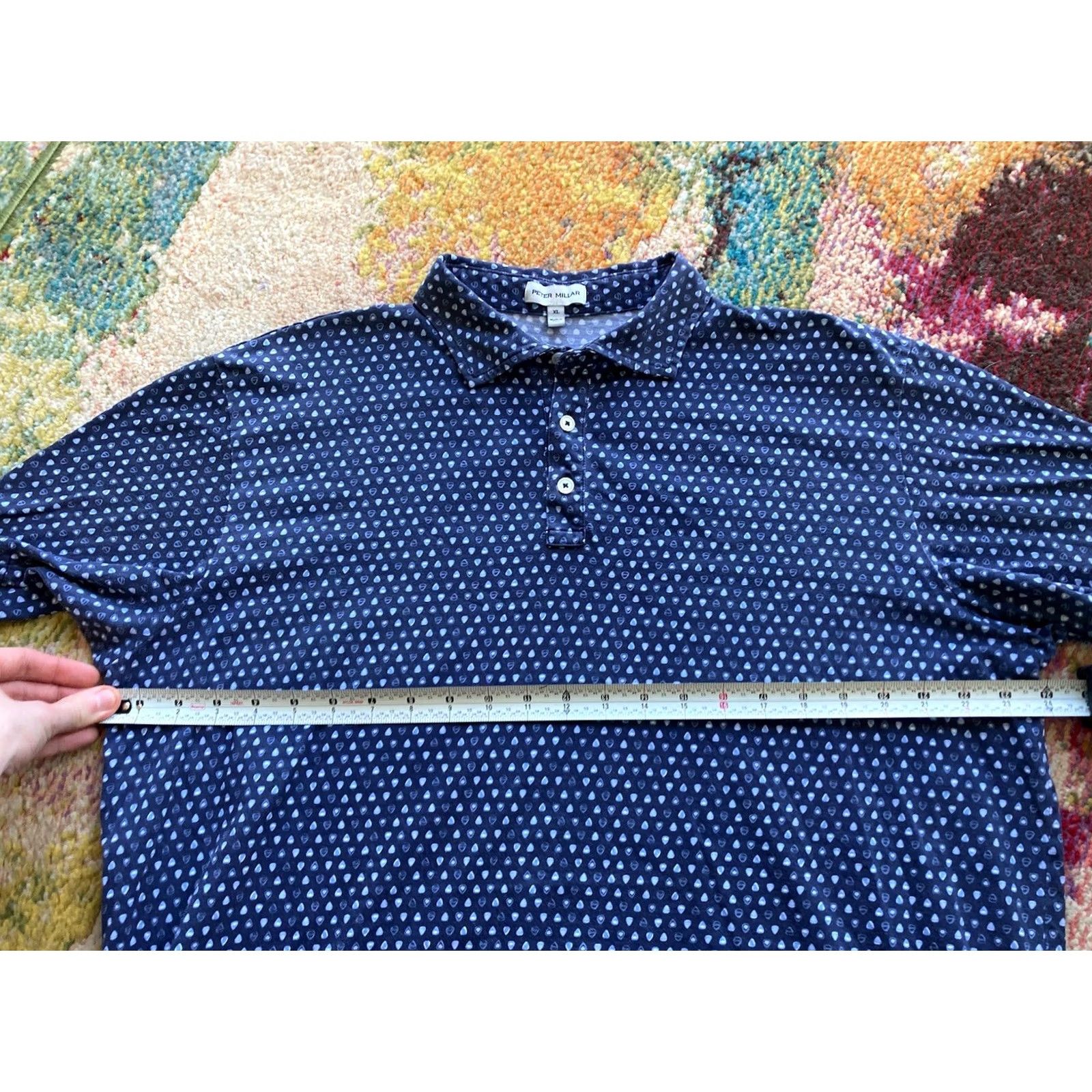 Peter Millar Peter Millar Polo Shirt Mens XL Navy Blue All Over Print AOP Golf Pima Cotton Size US XL / EU 56 / 4 - 6 Thumbnail