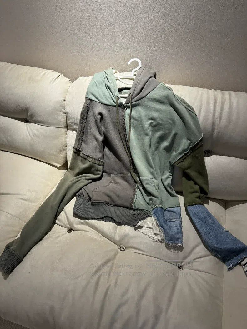 Greg Lauren Beggar Style Spliced Hooded Sweatshirt
