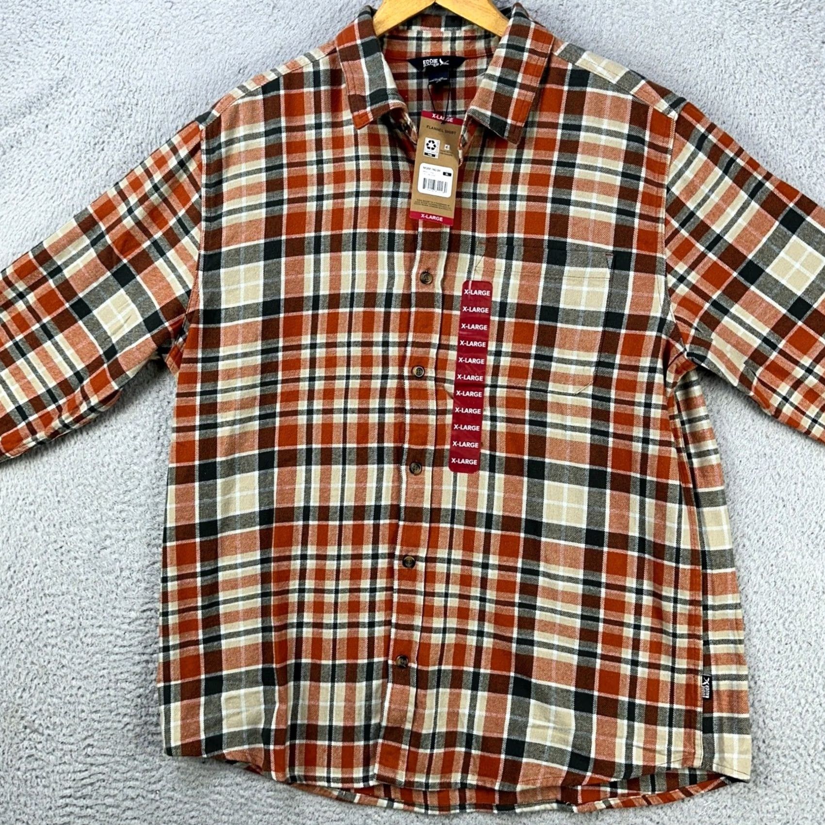 Eddie Bauer Eddie Bauer Flannel Shirt Mens XL Orange Gray Plaid Button Up 100% Cotton NEW Size US XL / EU 56 / 4 - 5 Thumbnail