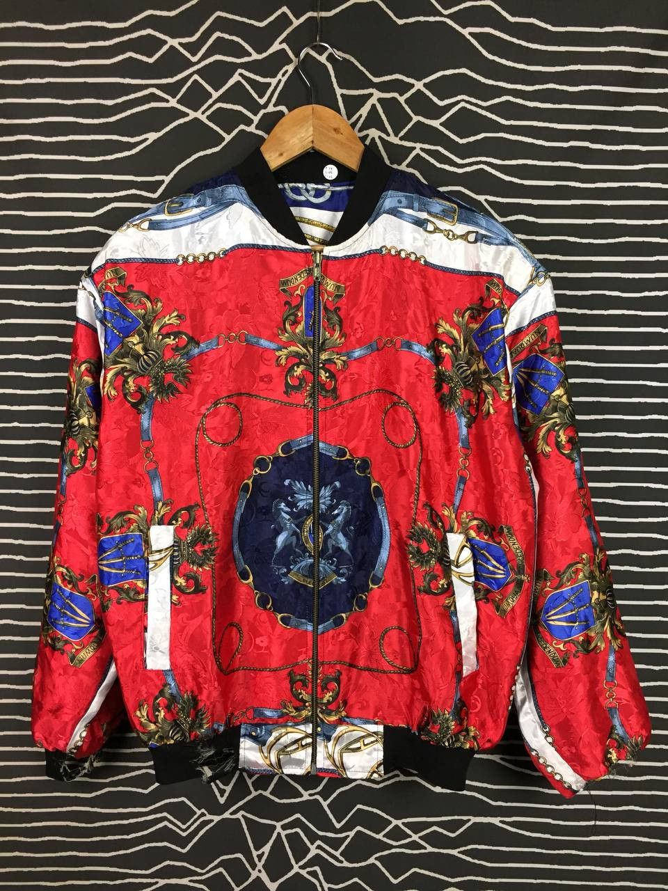 Vintage Distressed Baroque Chain Reversible Silk-Feel Bomber Jacket Size US L / EU 52-54 / 3 - 1 Thumbnail