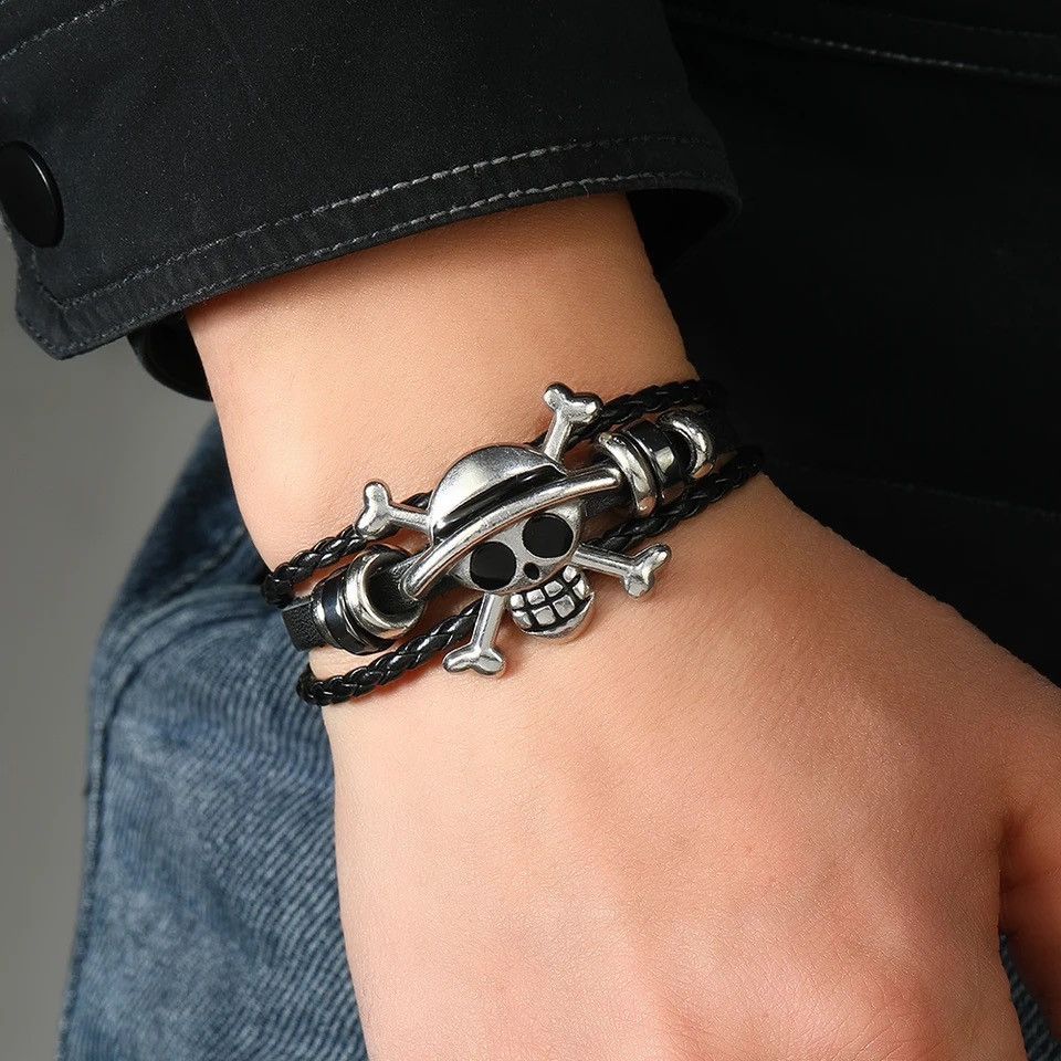 Jewelry × Leather Retro Black Skull Leather Bracelet Size ONE SIZE - 1 Thumbnail
