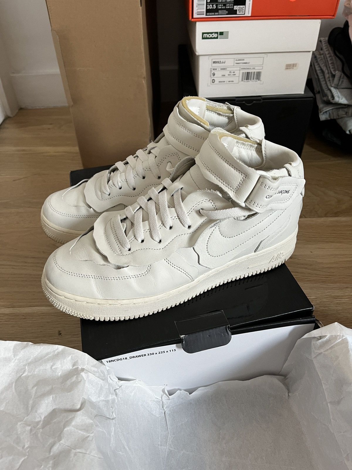 Pre-owned Comme Des Garcons X Comme Des Garcons Homme Plus Nike X Commes Des Garçons Air Force 1 Mid White Shoes (size 9)