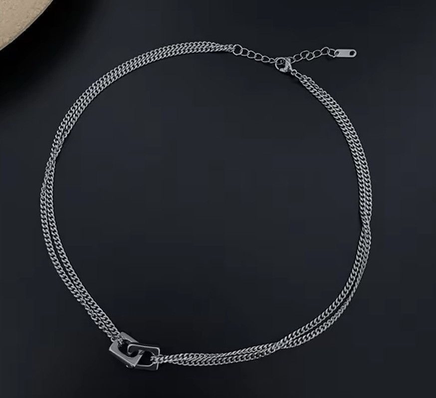 Jewelry Double Block Lock Collar Chain Necklace Size ONE SIZE - 4 Thumbnail