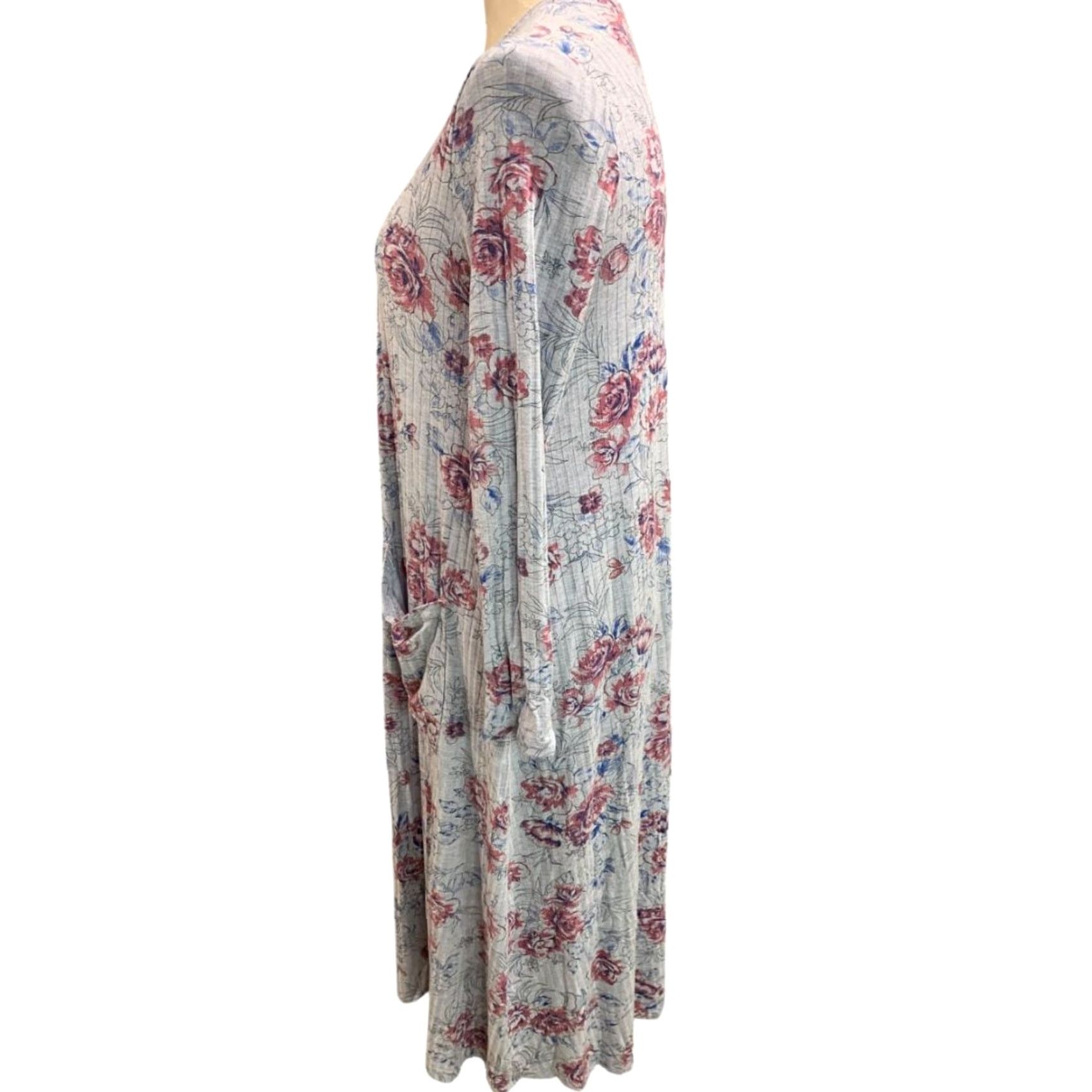 Vintage VINTAGE LuLaRoe Sarah Duster Long Cardigan Gray Floral Pockets Womens Small Cardigan Womens Gray Floral Pockets 90s? Size S / US 4 / IT 40 - 4 Thumbnail