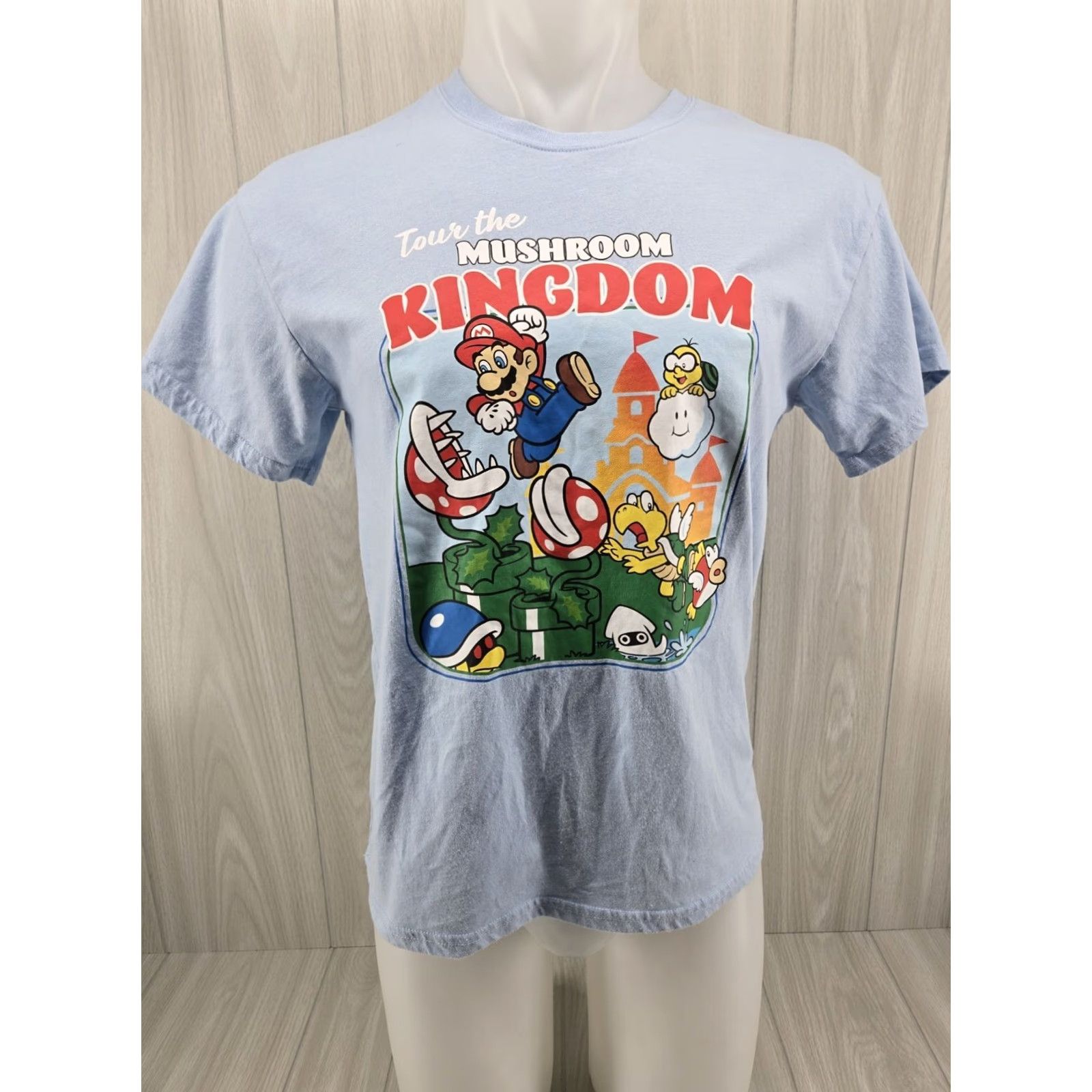Nintendo VINTAGE Super Mario Tour The Mushroom Kingdom Mens Medium Light Blue T Shirt Size US M / EU 48-50 / 2 - 2 Thumbnail