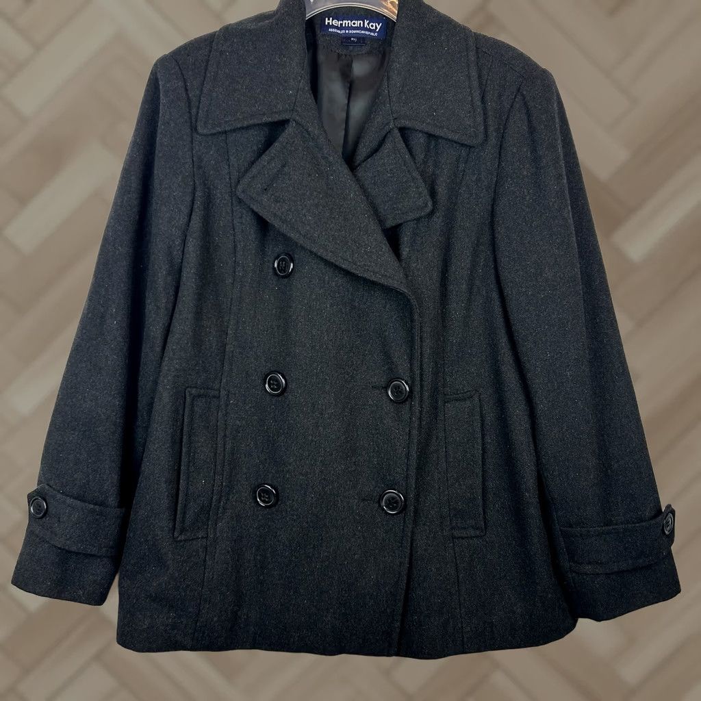 Vintage VINTAGE Herman Kay Wool Blend Pea Coat Womens XL Gray Double Breasted Size XL / US 12-14 / IT 48-50 - 1 Thumbnail