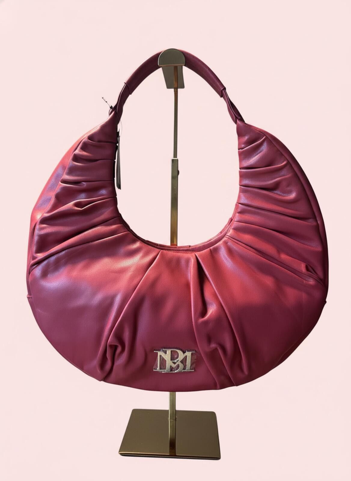 Unknown London Badgley Mishka Red Leather Hobo Bag with Metal Accent Size ONE SIZE - 1 Thumbnail