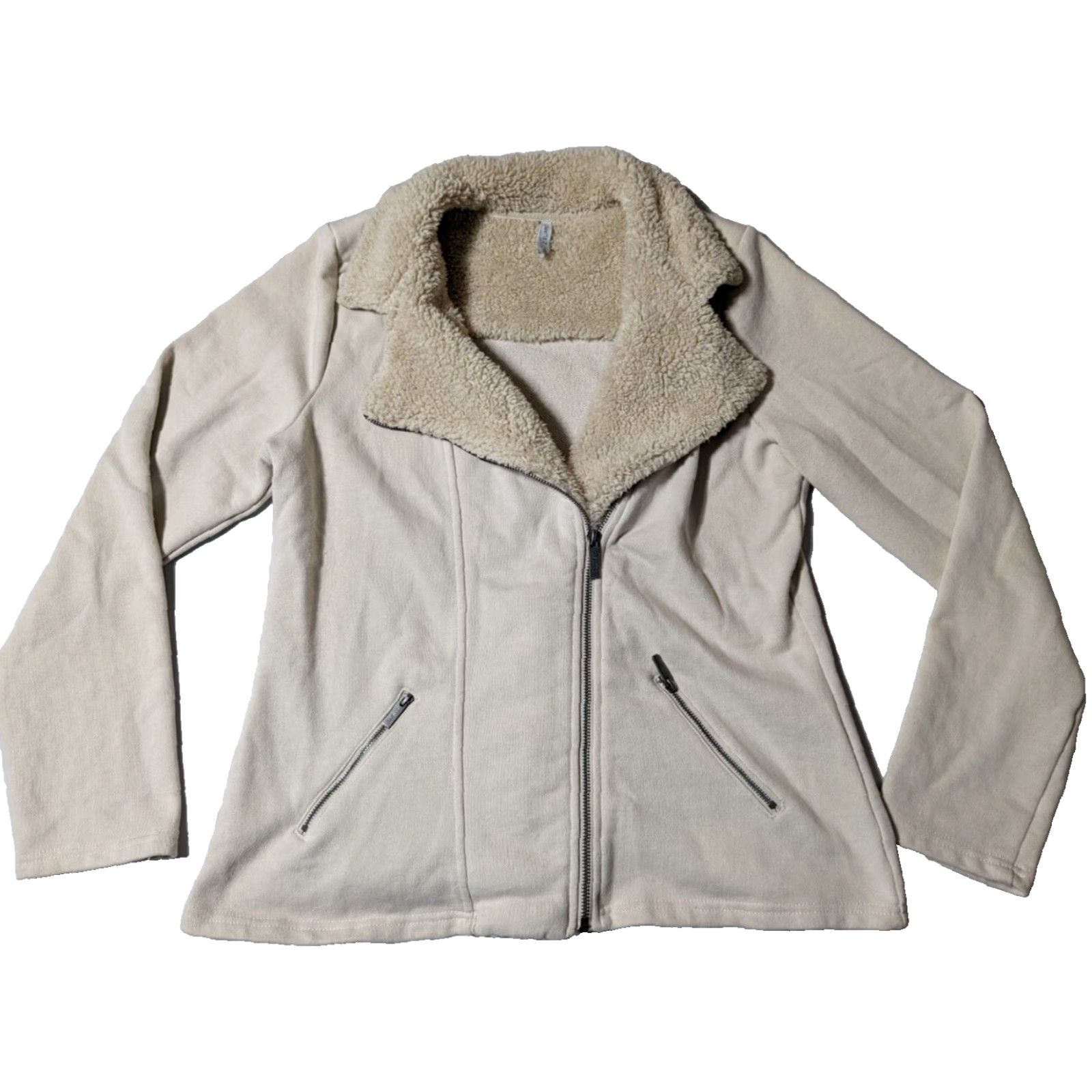 Z Supply Z SUPPLY The Sherpa Moto Women L Sandshell Asymmetrical Zip Jacket, Beige, Regular, Fleece, Zip, Lined, Casual, Travel, 16505 Size L / US 10 / IT 46 - 2 Thumbnail