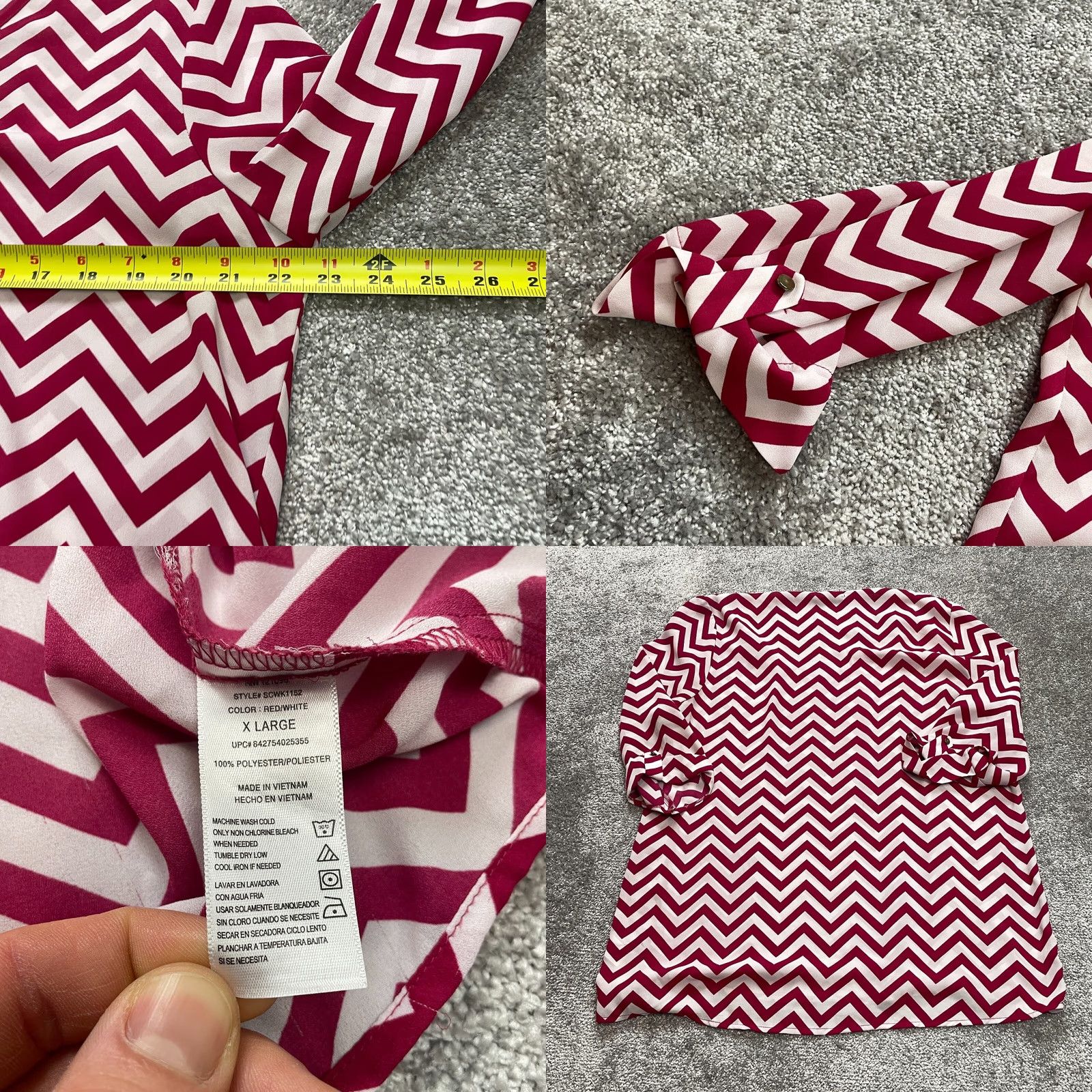 Pinko Kiara Blouse Top Womens XL Pink Red White Zig Zag Striped Roll Tab Long Sleeve Size XL / US 12-14 / IT 48-50 - 8 Thumbnail
