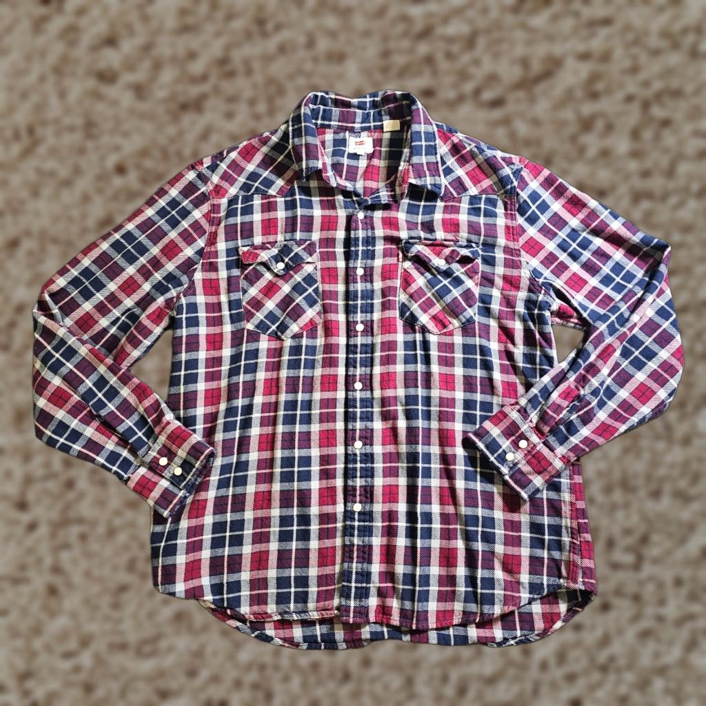 Levi's Levi's Shirt Mens XXL Red Plaid Flannel Pearl Snap Button Western Casual Size US XXL / EU 58 / 5 - 1 Thumbnail