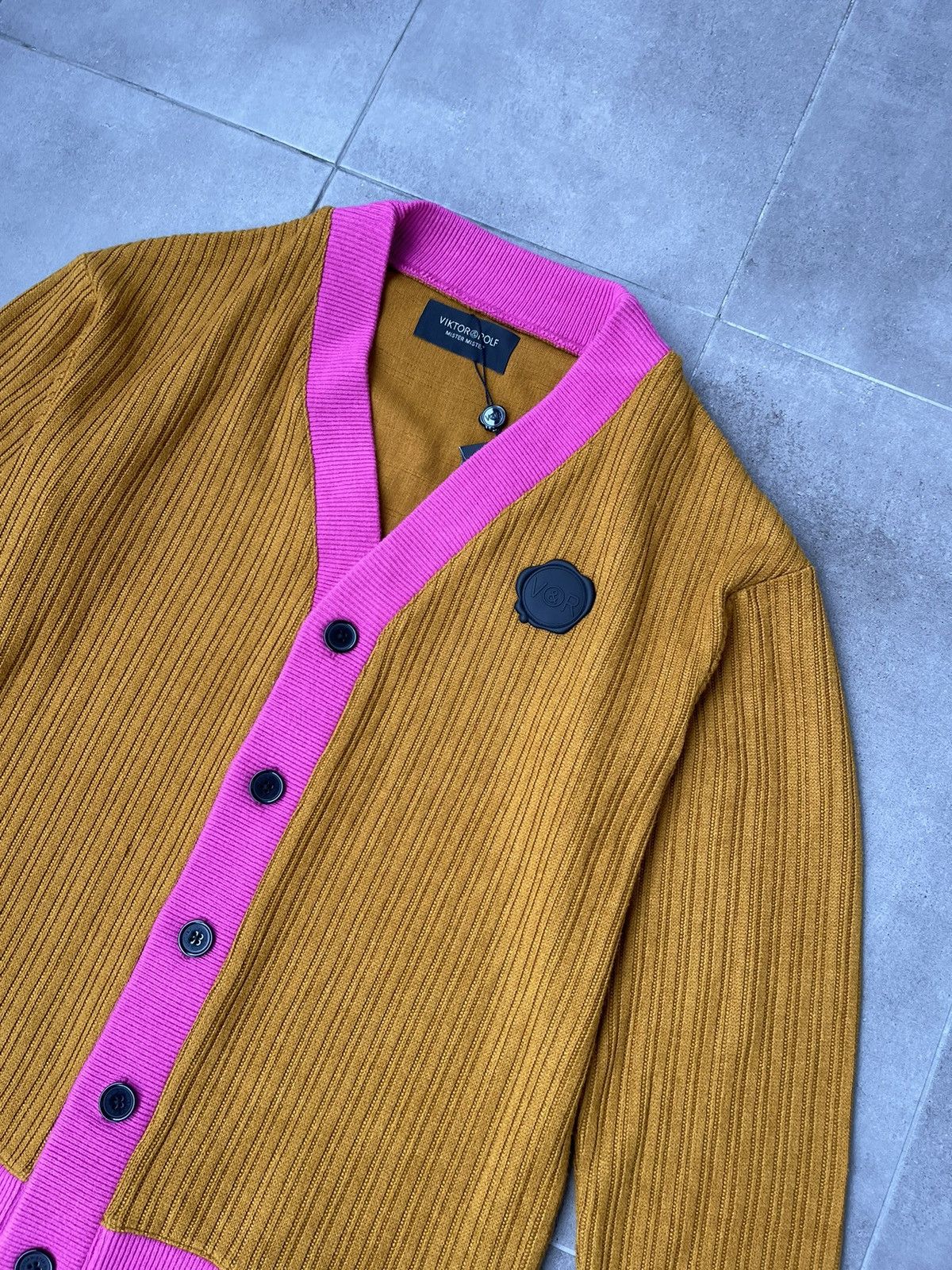 Viktor & Rolf !DS! FW22 Viktor & Rolf Logo Pink Brown Wool Cardigan Size US XL / EU 56 / 4 - 8 Thumbnail