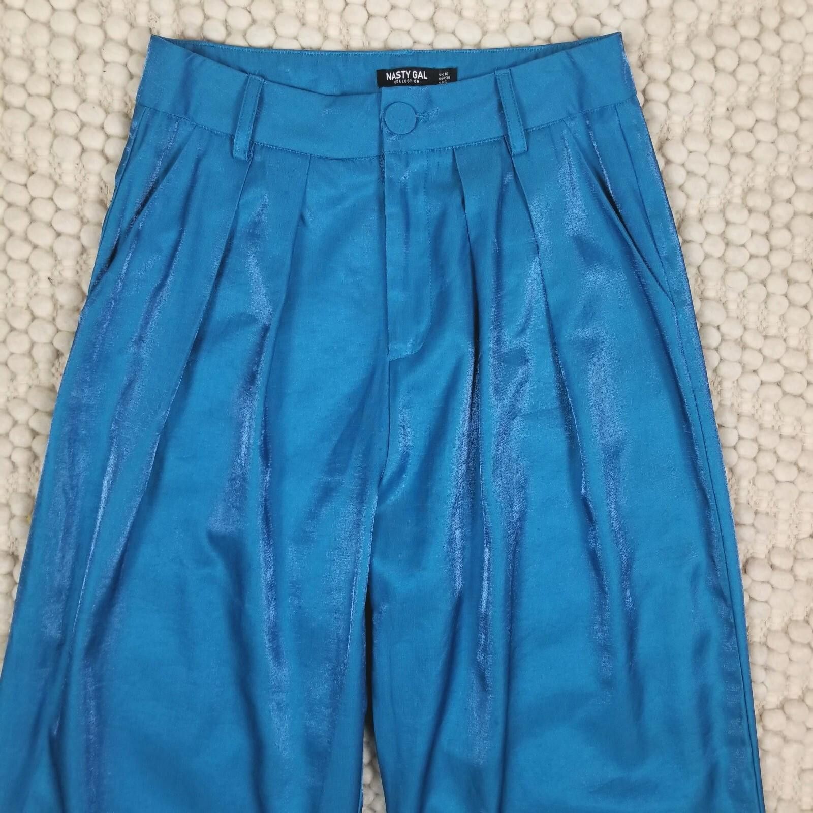 Nasty Gal Nasty Gal Satin Shimmer Wide Leg Pants Blue Sz 6 Size 28" / US 6 / IT 42 - 3 Thumbnail