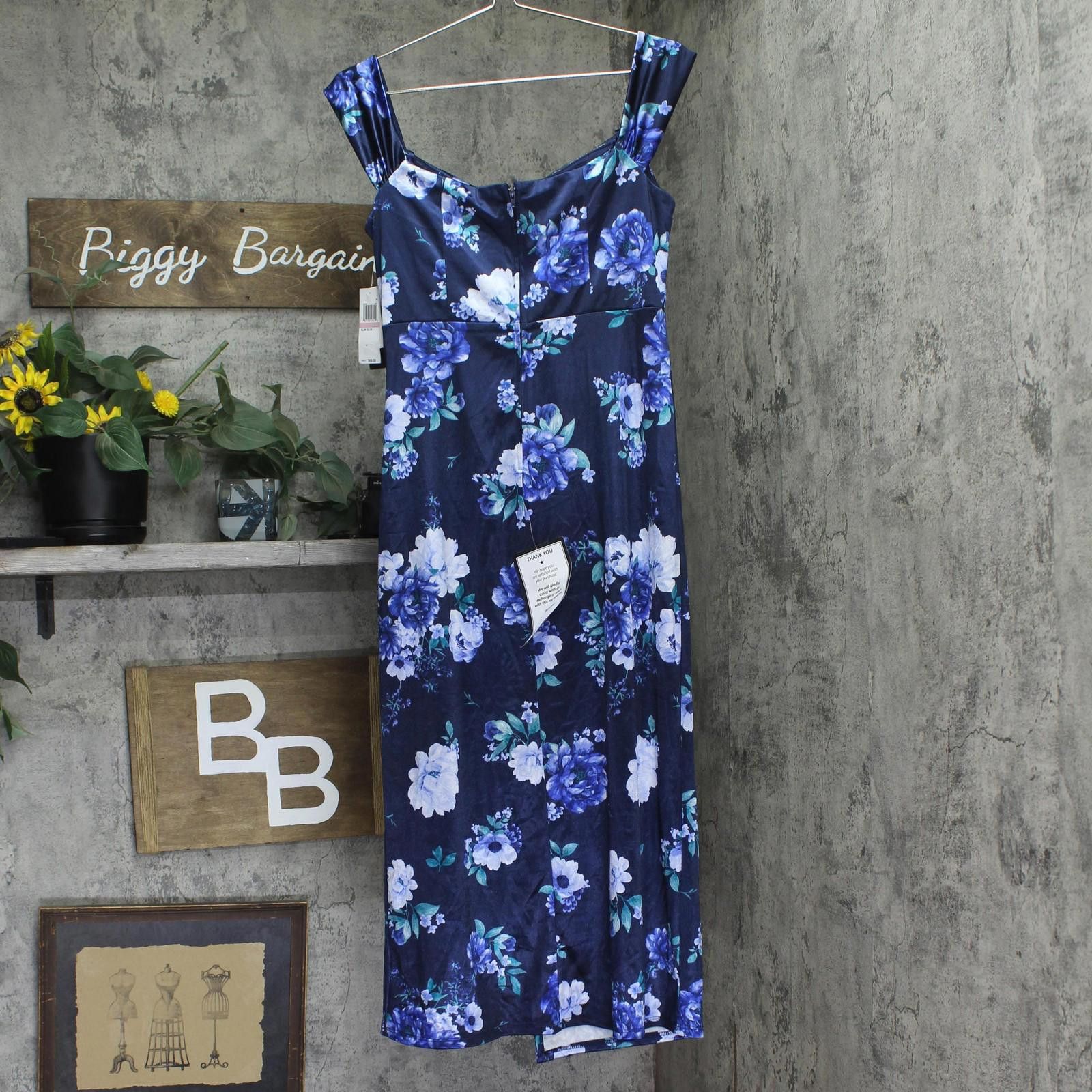 Other City Studios Off-the-shoulder Midi Dress Navy Blue 13 / 14 Size M / US 6-8 / IT 42-44 - 2 Thumbnail