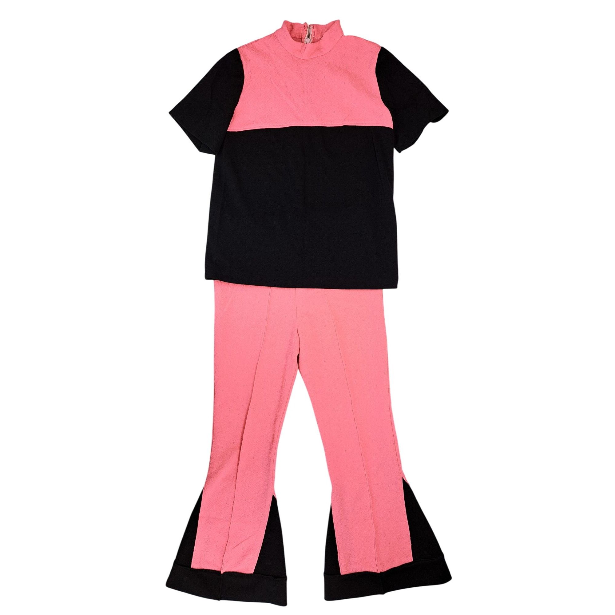 Handmade Vintage Handmade Pant Suit Pink Black Top Polyester 2 Piece Size L / US 10 / IT 46 - 1 Thumbnail