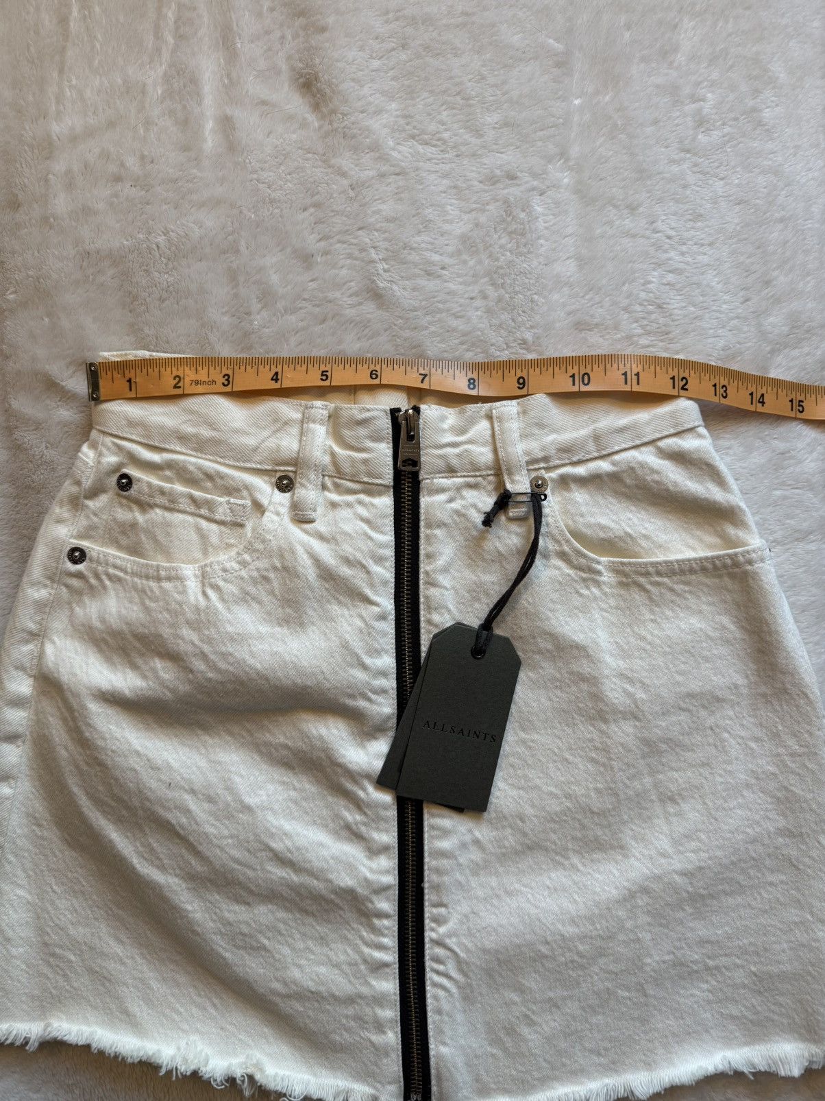 Allsaints NWT All Saints White Denim Zipper Mid Waist Skirt Size 4 Size 27" / US 4 / IT 40 - 4 Thumbnail