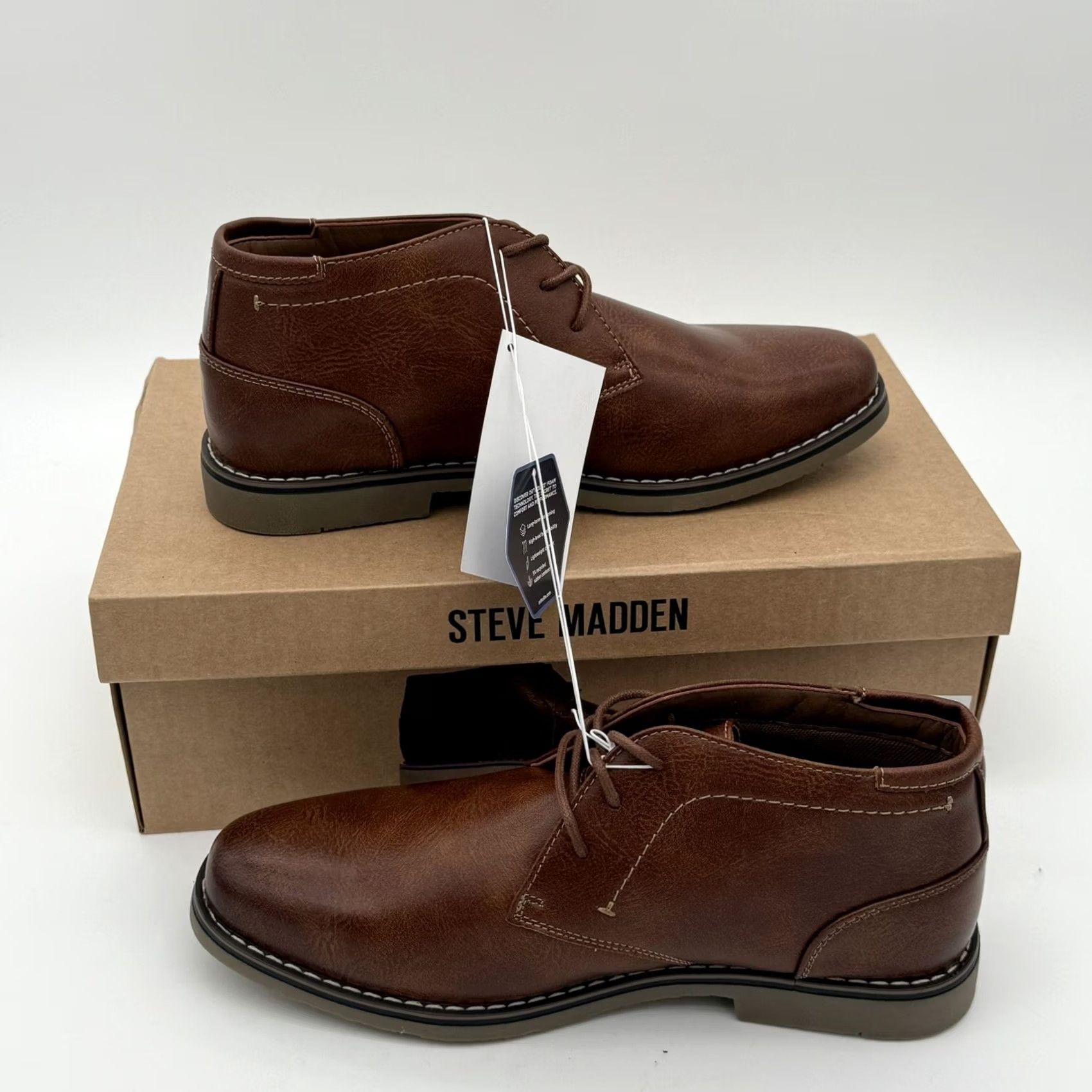 Steve Madden Steve Madden Men P-Symin Chukka Boots Cognac Leather Medium (D) 8 Lace Up Ortholite Comfort Insoles Shoes Boots Mens Classic Outdoor - Size US 8 / EU 41 - 3 Thumbnail