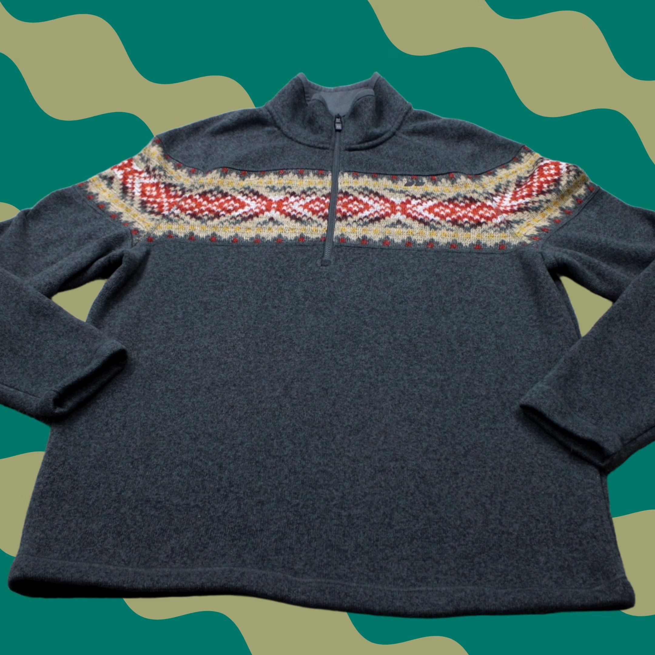 Vintage Koppen Sweater Mens Large Gray/Red/Yellow 1/4 Zip Pullover Sweatshirt Size US L / EU 52-54 / 3 - 1 Thumbnail