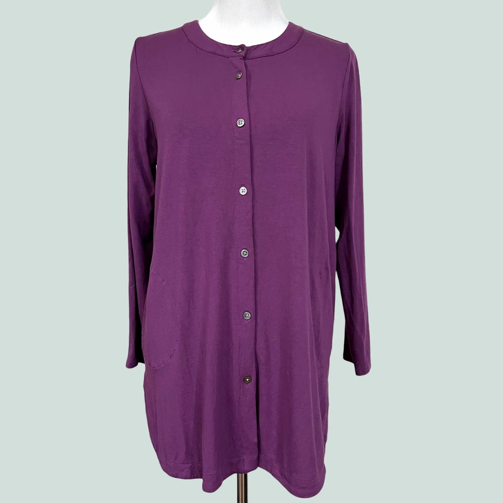 J. Jill J.Jill Wearever Top Long Sleeve Knit Button Front Tunic Pockets Women’s Petite M Purple Knit's Tunic Blouse Shirt Size M / US 6-8 / IT 42-44 - 1 Thumbnail