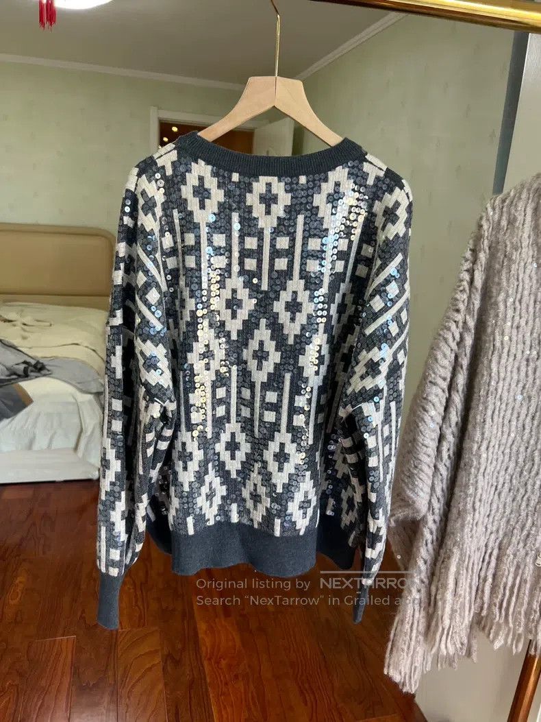 Brunello Cucinelli Brunello Cucinelli Fully Sequin Diamond Pattern Sweater Size M / US 6-8 / IT 42-44 - 3 Thumbnail