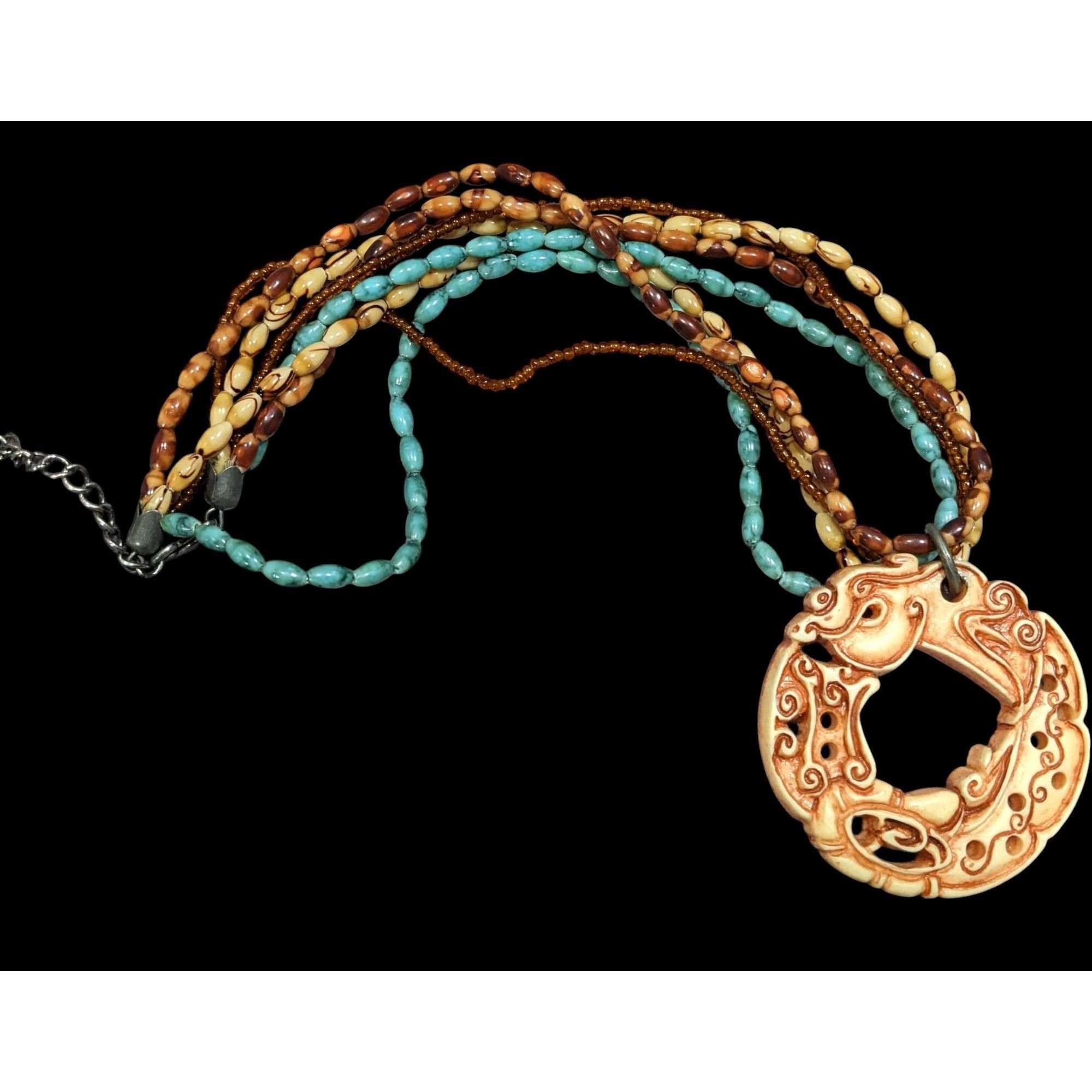 Other Vintage Tribal Style Brown And Blue Beaded Pendant Necklace Size ONE SIZE - 1 Thumbnail