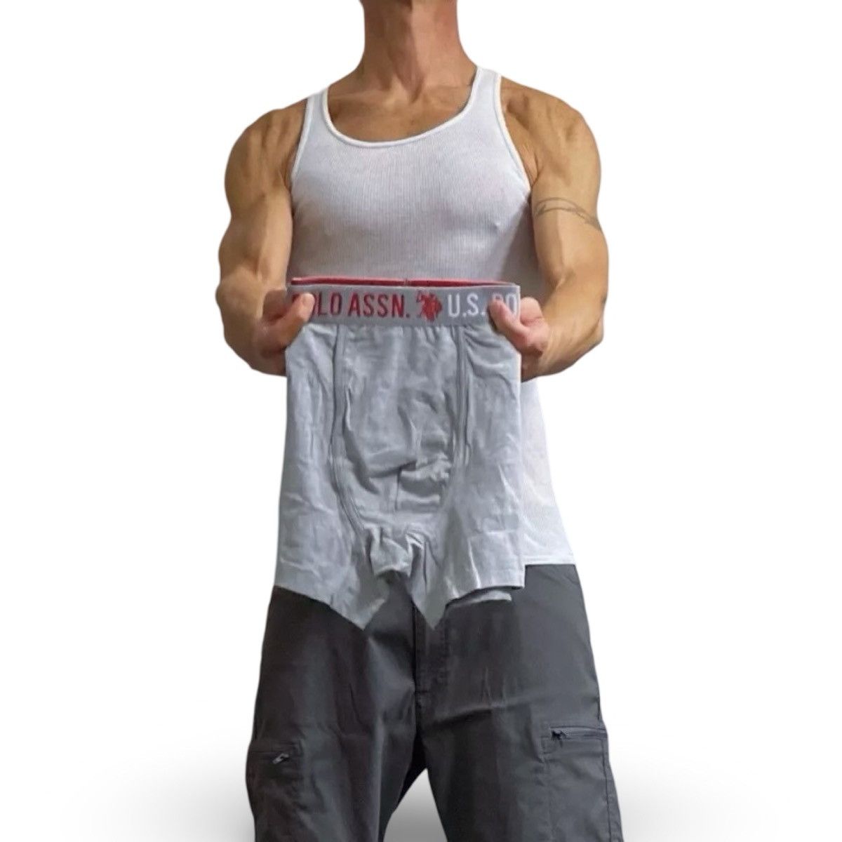 U.S. Polo Assn. US Polo Assn Men’s Gray / Red Boxer Briefs Size Medium Size 34 - 1 Thumbnail