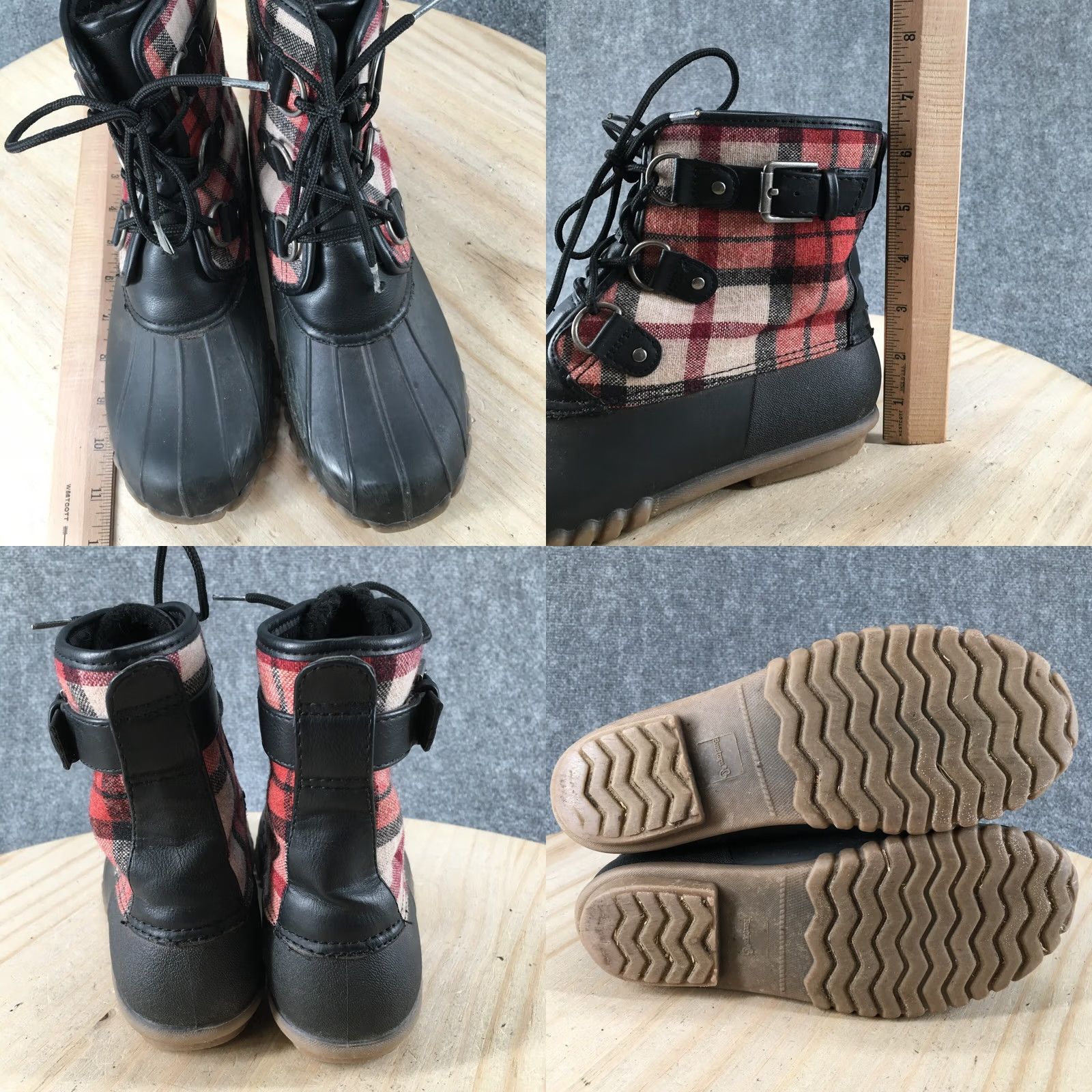 Vintage BareTraps Duck Boots Womens 7 M Fahn Snow Winter Plaid Ankle Bootie Red Lace Up Size US 7 / IT 37 - 8 Thumbnail