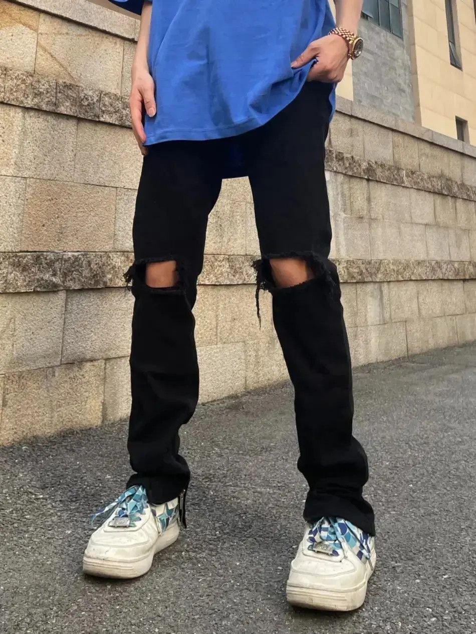 Japanese Brand × Jean Zipper elastic slim fit distressed jeans Size US 30 / EU 46 - 1 Thumbnail