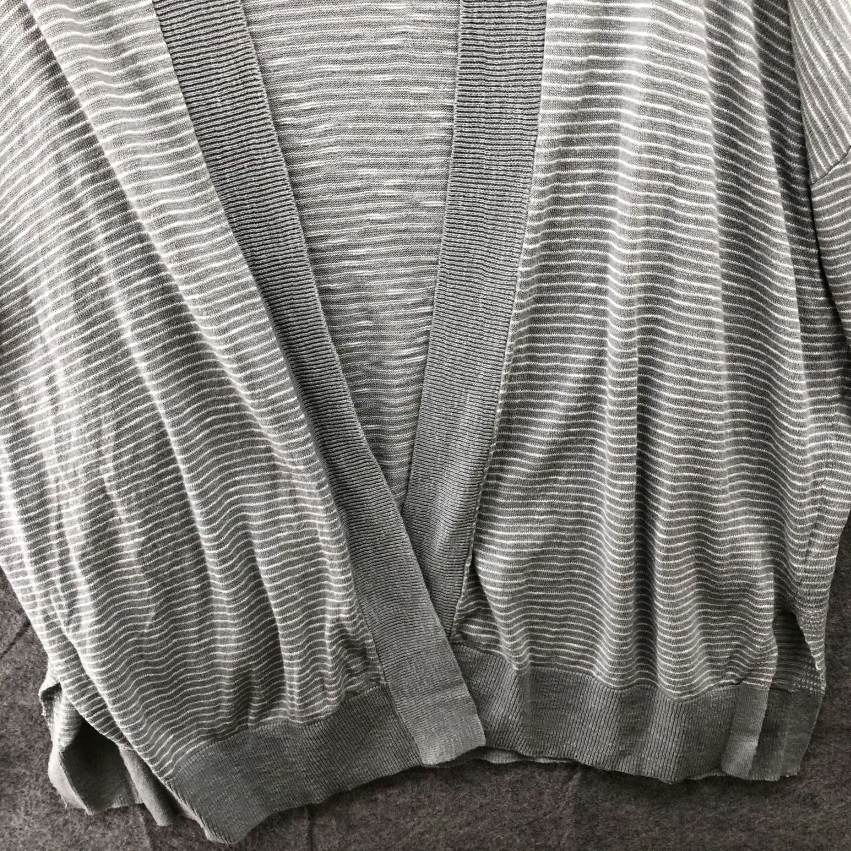 Gap Gap Cardigan Womens XL Gray Striped Slub Knit Lightweight Open Front Side Vents Size XL / US 12-14 / IT 48-50 - 4 Thumbnail