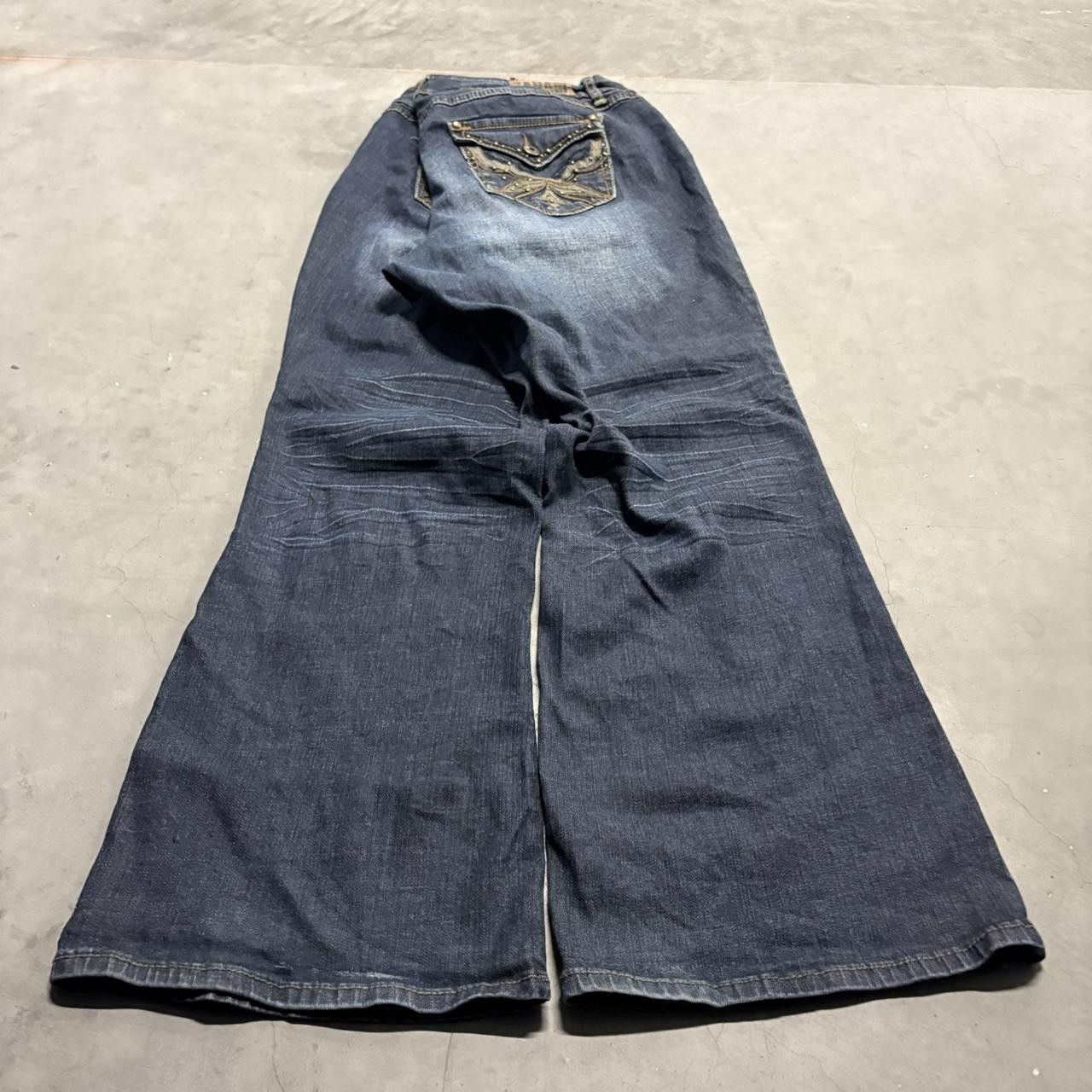 Japanese Brand × Vintage Crazy Vintage Y2K/2000s Super Baggy Bootcut Flare Grunge Dark Wash Denim Jeans! Size US 42 / EU 58 - 5 Thumbnail