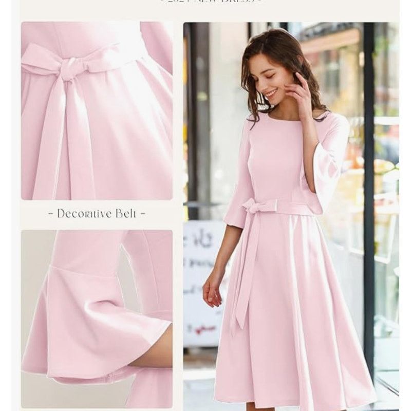 The Unbranded Brand Women's 2XL Bell Sleeve Cocktail Modest Dress Pale Pink Size XXL / US 16-18 / IT 52-54 - 3 Thumbnail