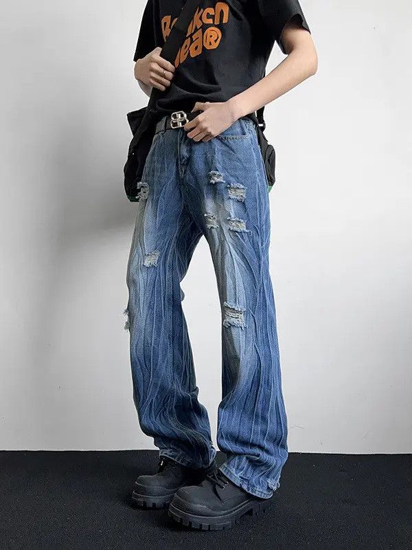 Retro loose straight leg ripped jeans
