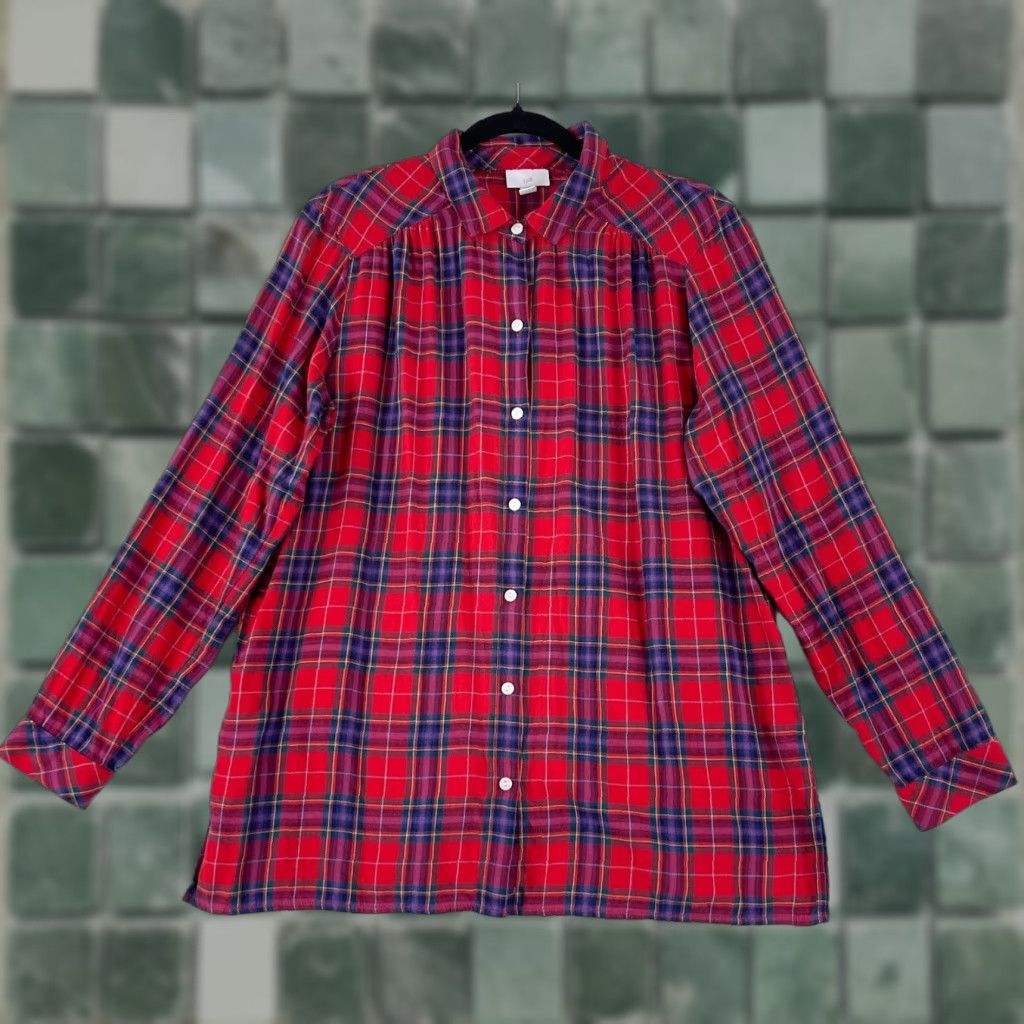 J. Jill J. Jill Red Plaid Button-Up Flannel Shirt Womens Medium Long Sleeve Casual Shirt Size M / US 6-8 / IT 42-44 - 1 Thumbnail