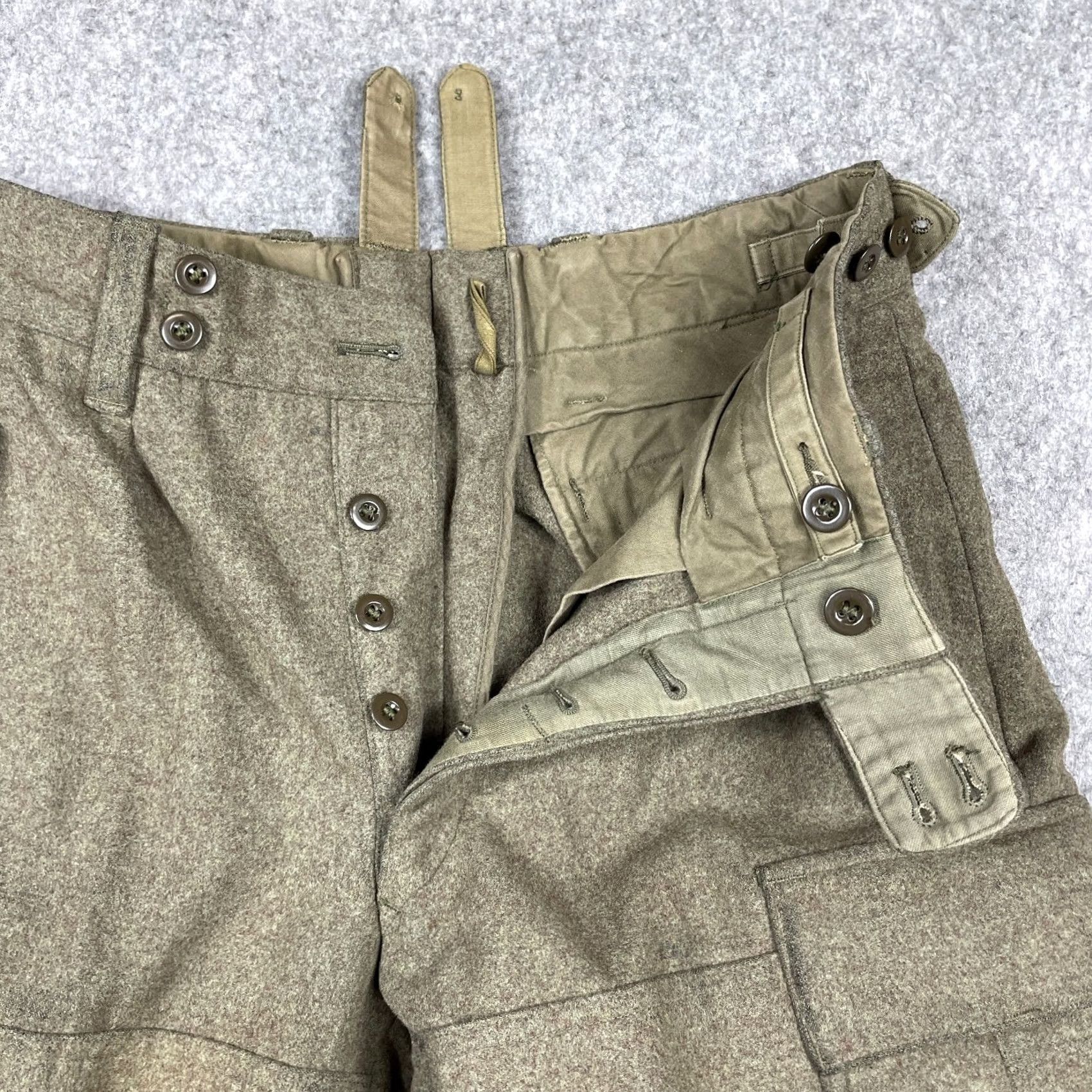 Vintage VINTAGE Wilh Schwarz Wool Cargo Pants Mens 31x27 Green Brown Army Germany 70s Cargo Straight Wide Size US 31 - 3 Thumbnail