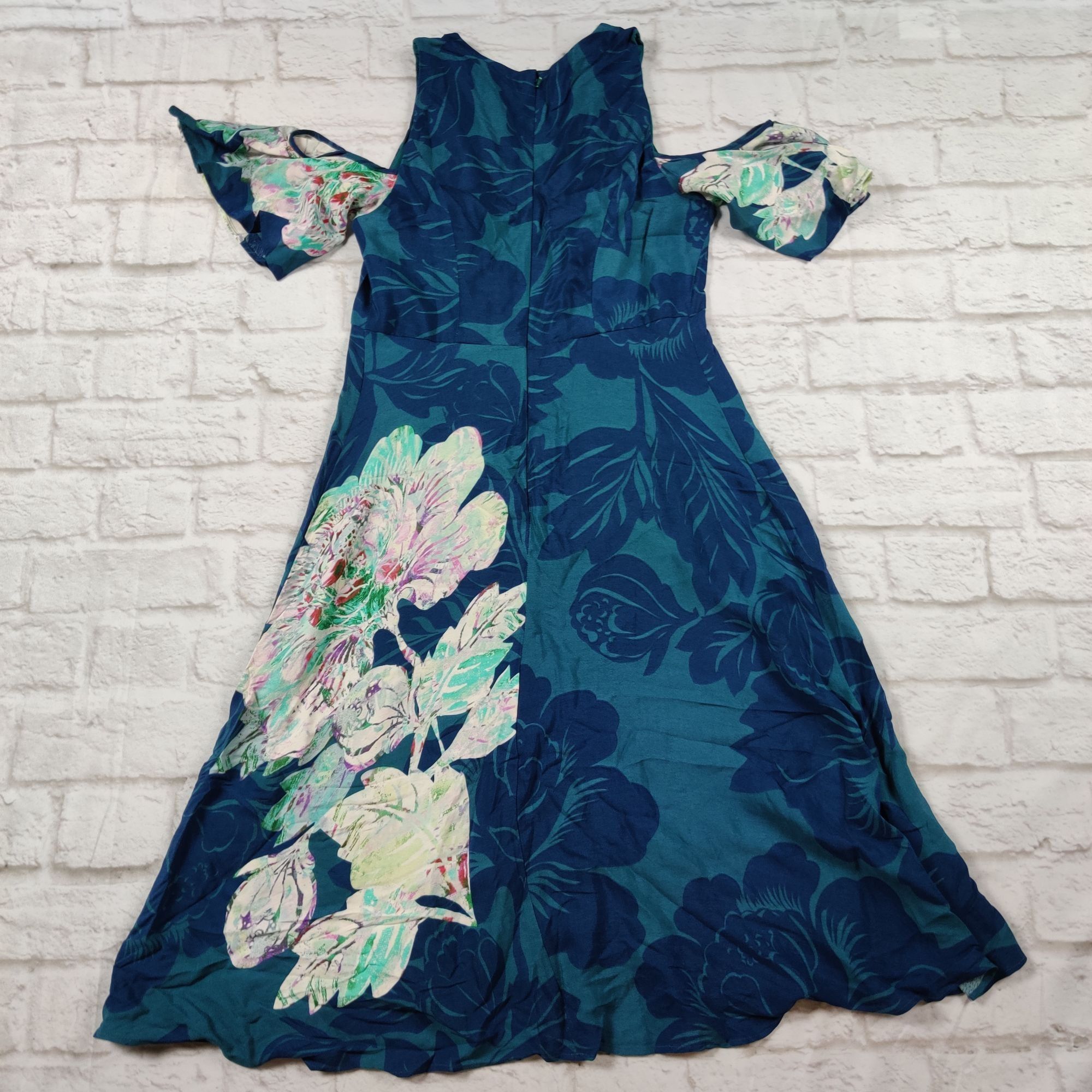Other Maeve 2 Teal Cold Shoulder Floral A-Line Dress Romantic Femi Size XS / US 0-2 / IT 36-38 - 2 Thumbnail