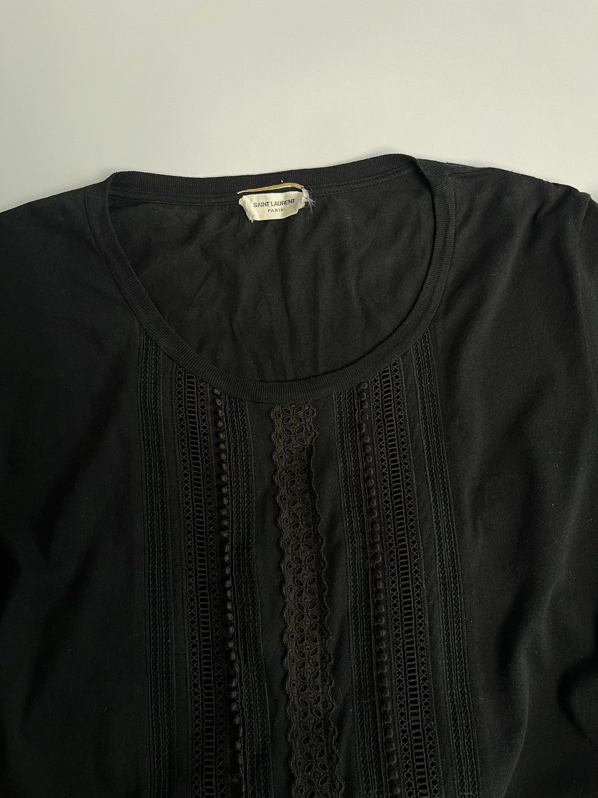 Saint Laurent Paris SS16 Saint Laurent Crochet & Lace Vertical Inserts Black Tee Size US XS / EU 42 / 0 - 5 Thumbnail