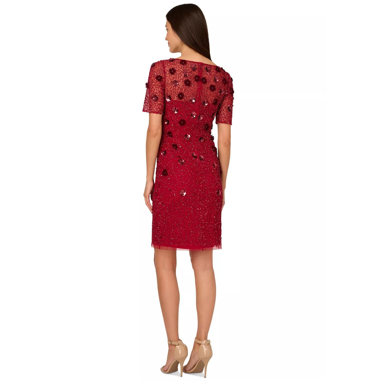 Adrianna Papell Adrianna Papell Women's Red Floral-Embellished Boat-Neck, 12 Size XL / US 12-14 / IT 48-50 - 2 Thumbnail
