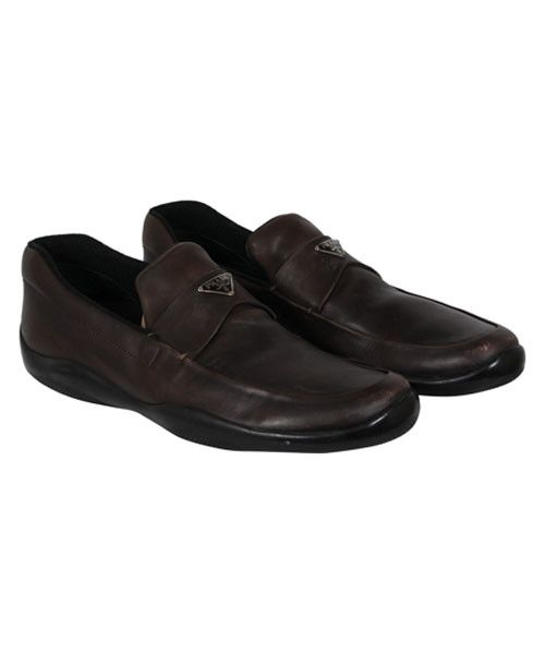 Prada Traingle Logo Plaque Loafers Brown Leather - 01768 Size US 11 / EU 44 - 1 Thumbnail