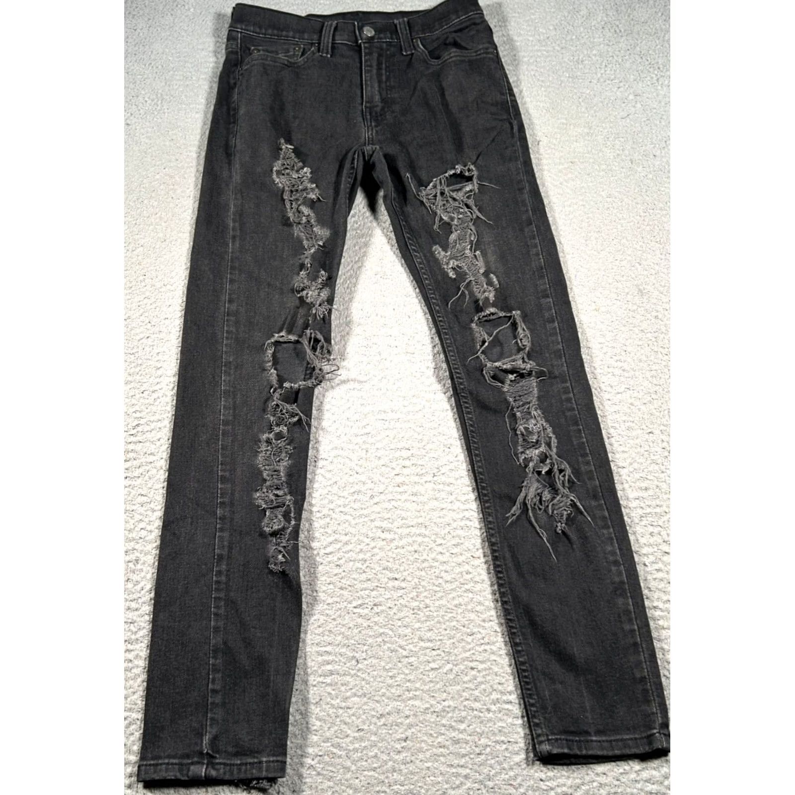 Levi's Levi's 512 Jeans Mens 28x28 Black Slim Tapered Distressed Denim Grunge Skater Zipper Logo Pockets Stretch Comfort Regular Inseam 28 Mens Jeans Size US 28 / EU 44 - 2 Thumbnail